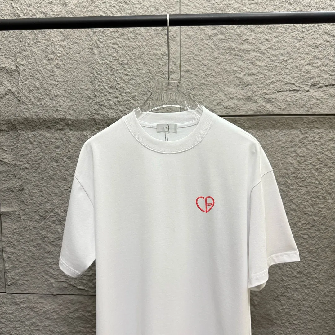 🅿️180 Dio*Dior* 2025 Spring and Summer Style Classic small love letter embroidered personalized logo Customized double yarn plain cotton fabric Short-sleeved T-shirt Unisex Size: S (90-130 catties) M (120-150 catties) L (140-165 catties) XL (160-180 catties) XXL (180-210 catties) Color: black white