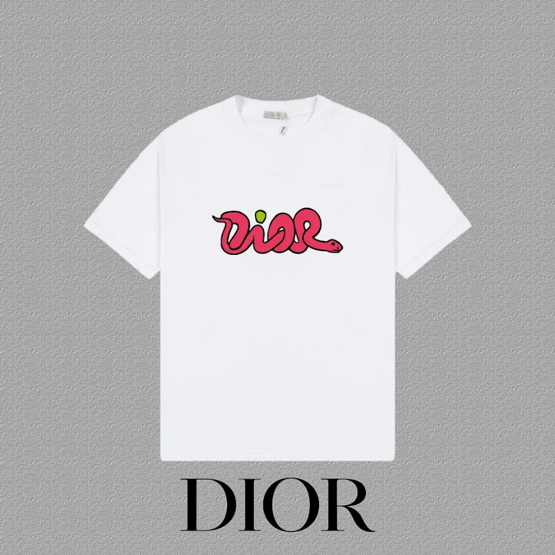 🅿️170 [DIOR Dior] 2025FW short-sleeved T-shirt LOGO printing High-end 26s double yarn 300g fabric Heavy fabric Customized frame ribbing in the same cylinder and dyeing Complete three standards Same style for men and women Color: Black White Size: S M L XL 2XL