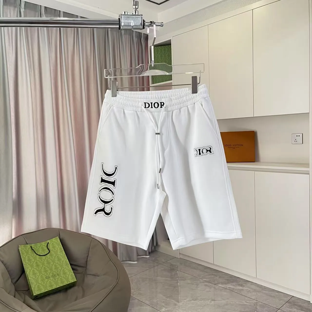 🅿️280 Dio 2025 new summer shorts, personalized letter logo embroidery, customized fabric 350g, same style for men and women, color: black, white, gray, size: M L XL XXL XXXL five sizes