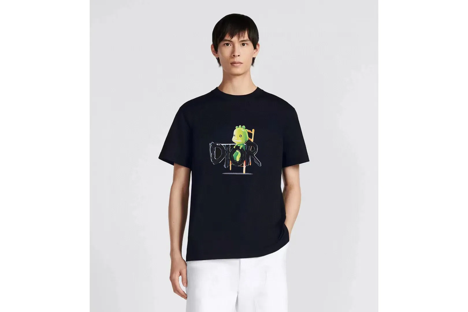 🅿️170 [DIOR Dior] 2025FW short-sleeved T-shirt LOGO printing High-end 26s double yarn 300g fabric Heavy fabric Customized frame ribbing in the same cylinder and dyeing Complete three standards Same style for men and women Color: Black White Size: S M L XL 2XL