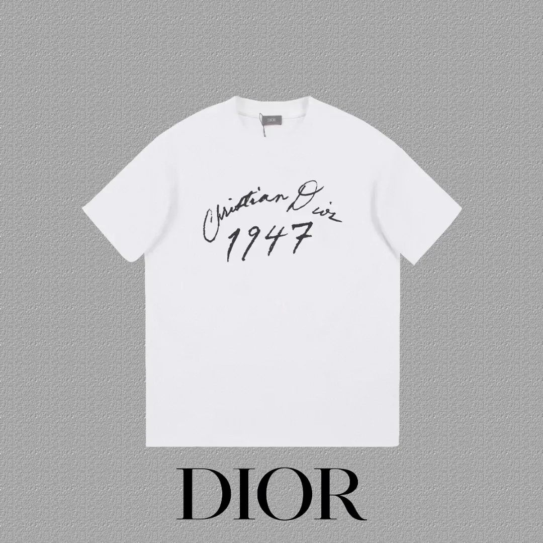 🅿️170 [DIOR Dior] 2025FW short-sleeved T-shirt LOGO printing High-end 26s double yarn 300g fabric Heavy fabric Customized frame ribbing in the same cylinder and dyeing Complete three standards Same style for men and women Color: Black White Size: S M L XL 2XL