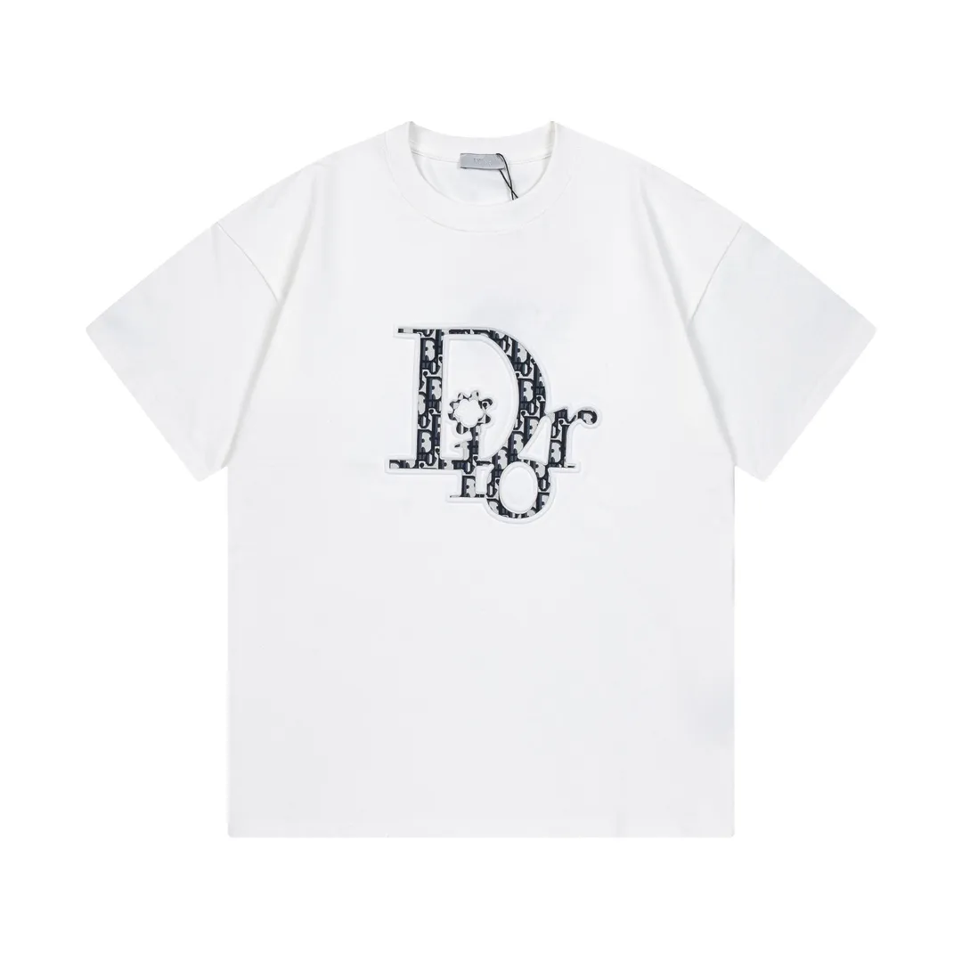 🅿️170 high version DIOR Dior 2025 early spring new style Customized 310g double yarn pure cotton fabric Concave patch embroidered letter logo Same style for men and women Short-sleeved t Color: White Size: S-XL
