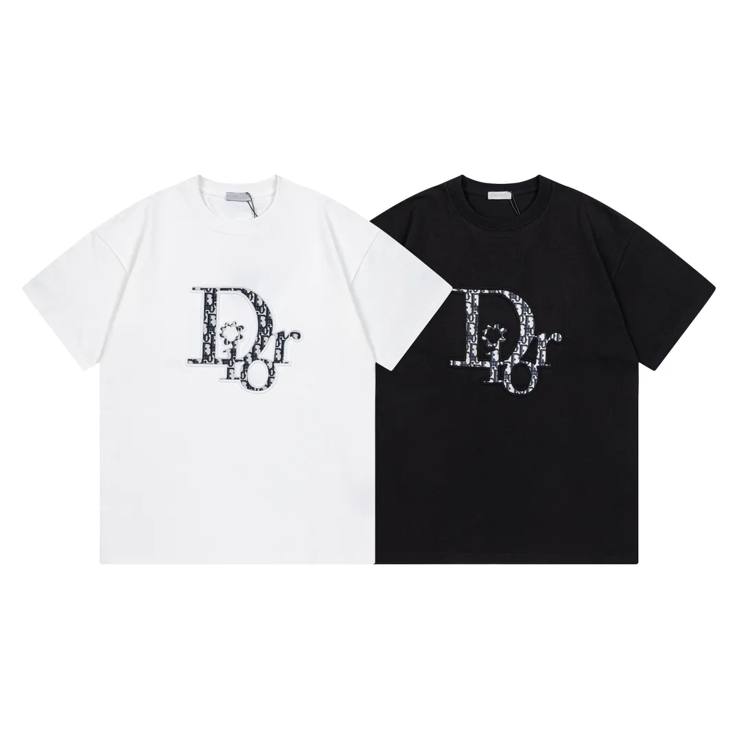 🅿️170 high version DIOR Dior 2025 early spring new style Customized 310g double yarn pure cotton fabric Concave patch embroidered letter logo Same style for men and women Short-sleeved t Color: White Size: S-XL