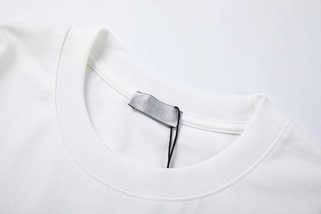🅿️170 high version DIOR Dior 2025 early spring new style Customized 310g double yarn pure cotton fabric Concave patch embroidered letter logo Same style for men and women Short-sleeved t Color: White Size: S-XL