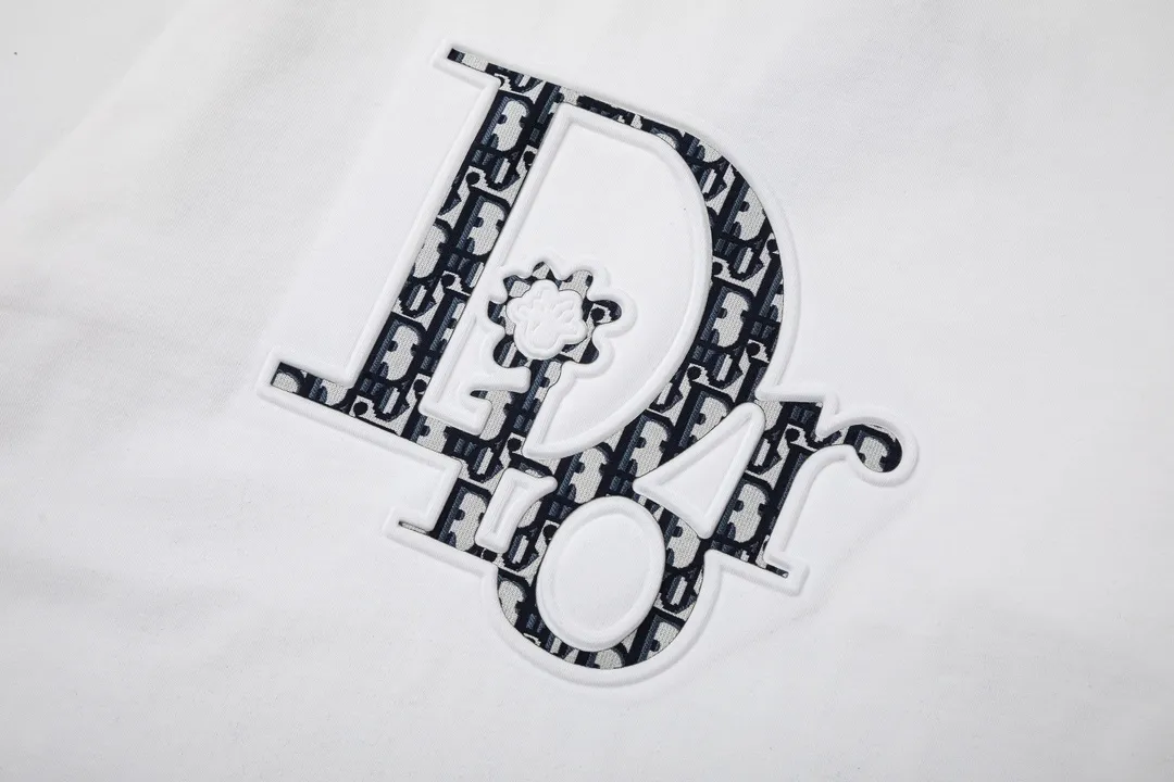 🅿️170 high version DIOR Dior 2025 early spring new style Customized 310g double yarn pure cotton fabric Concave patch embroidered letter logo Same style for men and women Short-sleeved t Color: White Size: S-XL