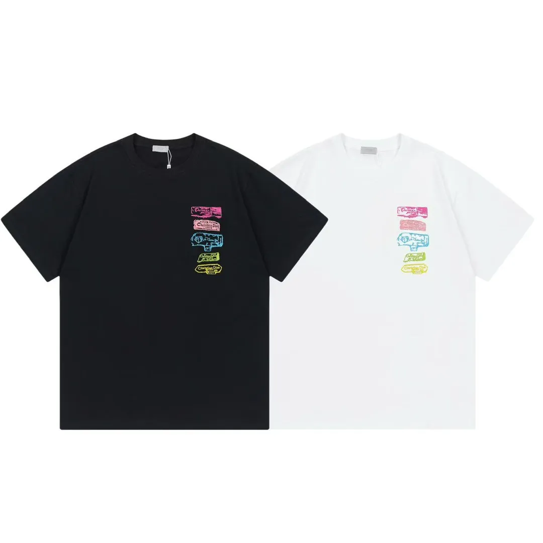 🅿️170 Dior 2025 early spring new style Customized 270g double yarn pure cotton fabric Imported Tajima machine high-density embroidery colorful letters logo Couple style short-sleeved T-shirt Color: White Size: XS-L