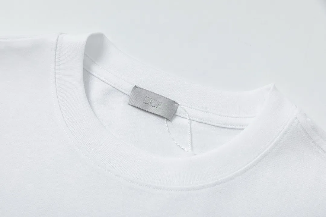 🅿️170 Dior 2025 early spring new style Customized 270g double yarn pure cotton fabric Imported Tajima machine high-density embroidery colorful letters logo Couple style short-sleeved T-shirt Color: White Size: XS-L