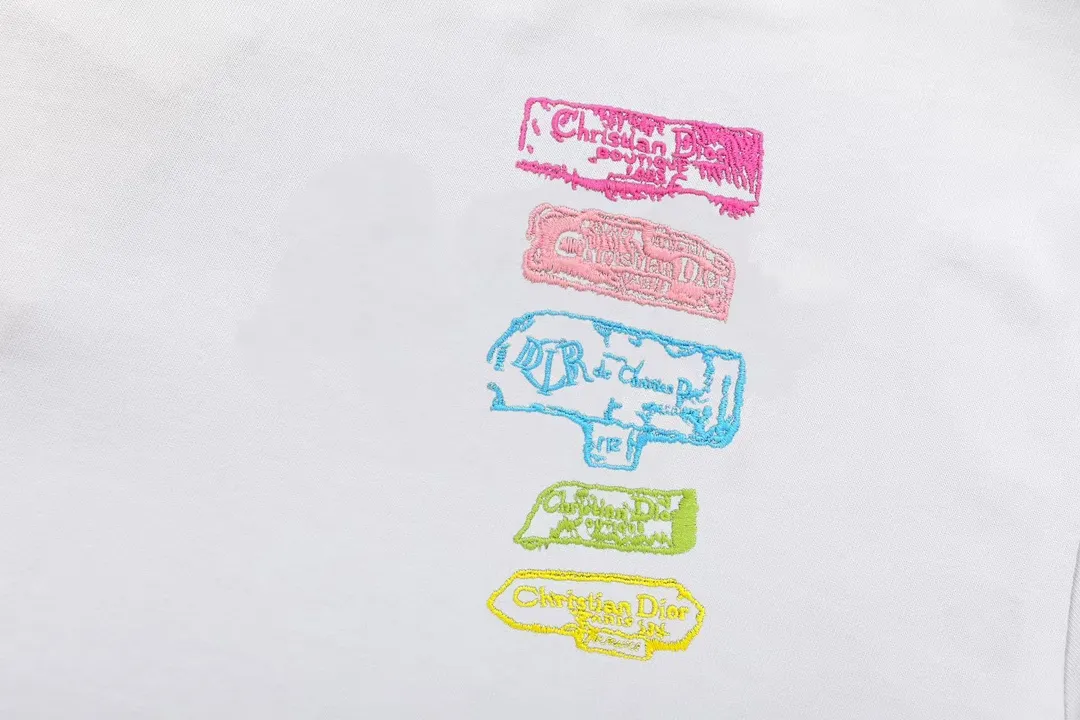 🅿️170 Dior 2025 early spring new style Customized 270g double yarn pure cotton fabric Imported Tajima machine high-density embroidery colorful letters logo Couple style short-sleeved T-shirt Color: White Size: XS-L