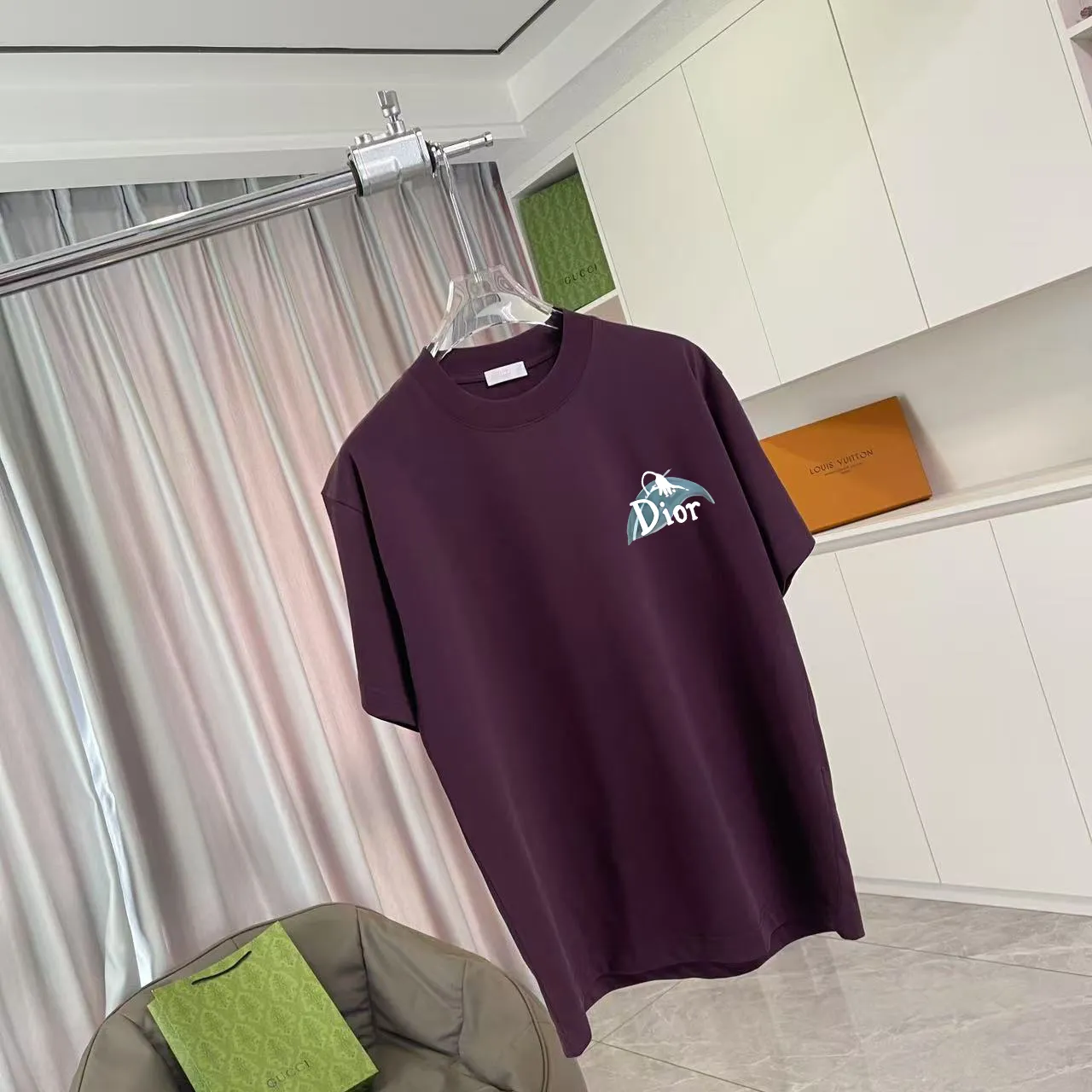 🅿️170 Dio Dior 2025 summer new style personalized letter logo printing short-sleeved T-shirt customized fabric 300g same style for men and women Color: black white lake green purple Size: S M L XL XXL five sizes