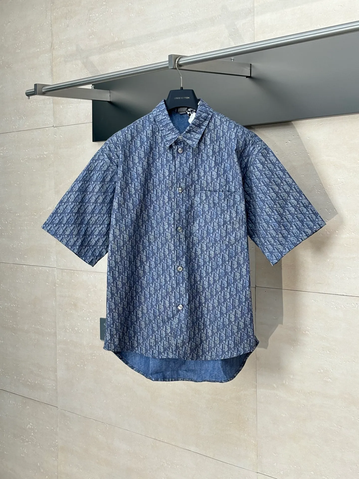 🅿️530 Dio*/Dior 25SS cotton twill printed short-sleeved shirt, genuine 20553 purchased, customized textured cotton 10*10 cotton (different from market fabrics), cloth printing, positioning cutting machine Size: 39/40/41/42