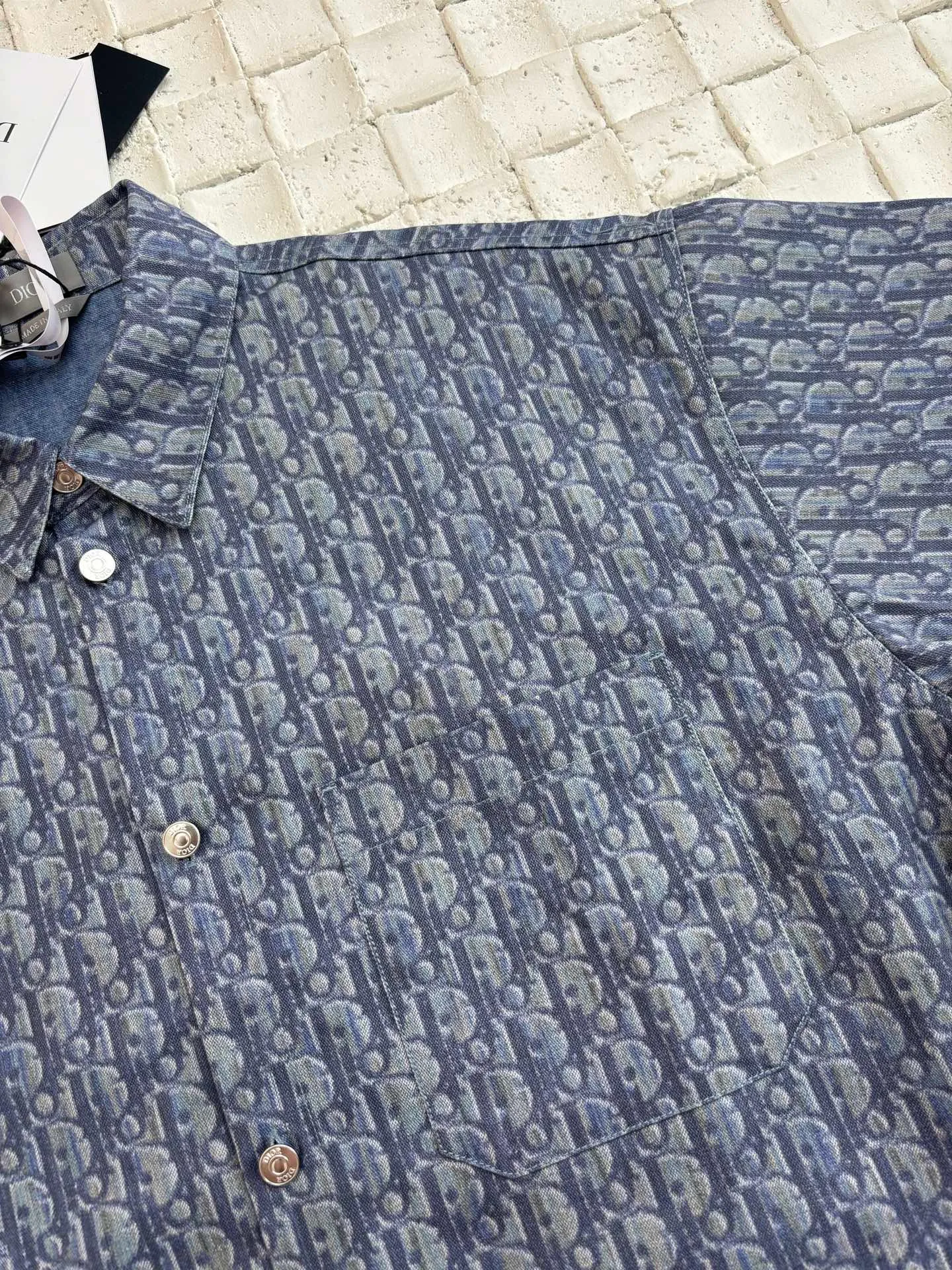 🅿️530 Dio*/Dior 25SS cotton twill printed short-sleeved shirt, genuine 20553 purchased, customized textured cotton 10*10 cotton (different from market fabrics), cloth printing, positioning cutting machine Size: 39/40/41/42