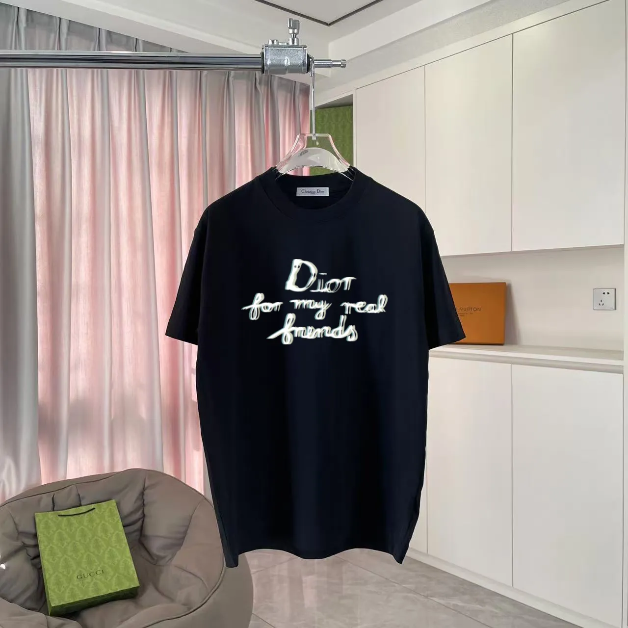🅿️180 Dio Dior 2025 spring and summer new style personalized letter logo printing short-sleeved T-shirt customized fabric 300g same style for men and women Color: black white pink sky blue iron gray Size: S M L XL XXL five sizes ​