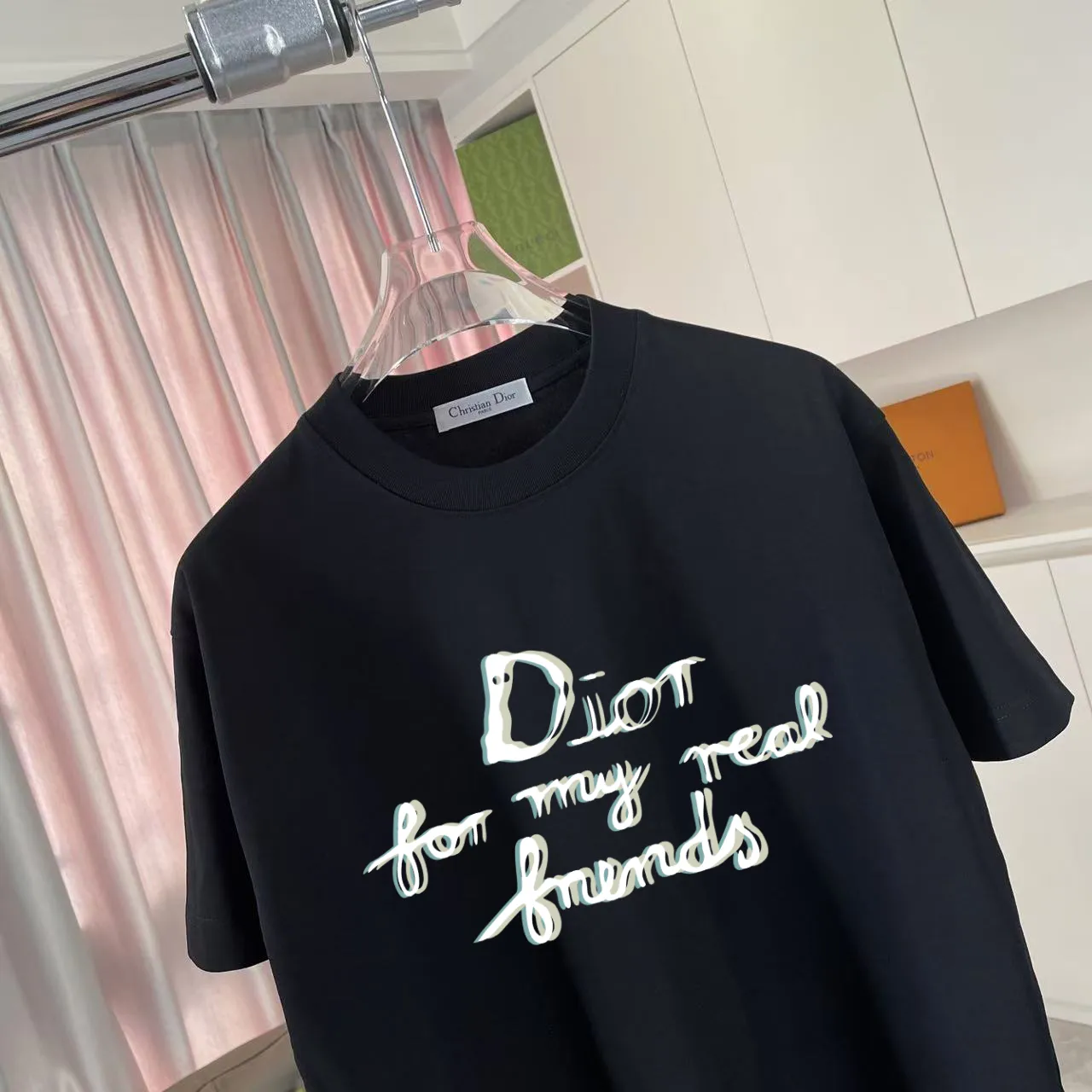 🅿️180 Dio Dior 2025 spring and summer new style personalized letter logo printing short-sleeved T-shirt customized fabric 300g same style for men and women Color: black white pink sky blue iron gray Size: S M L XL XXL five sizes ​