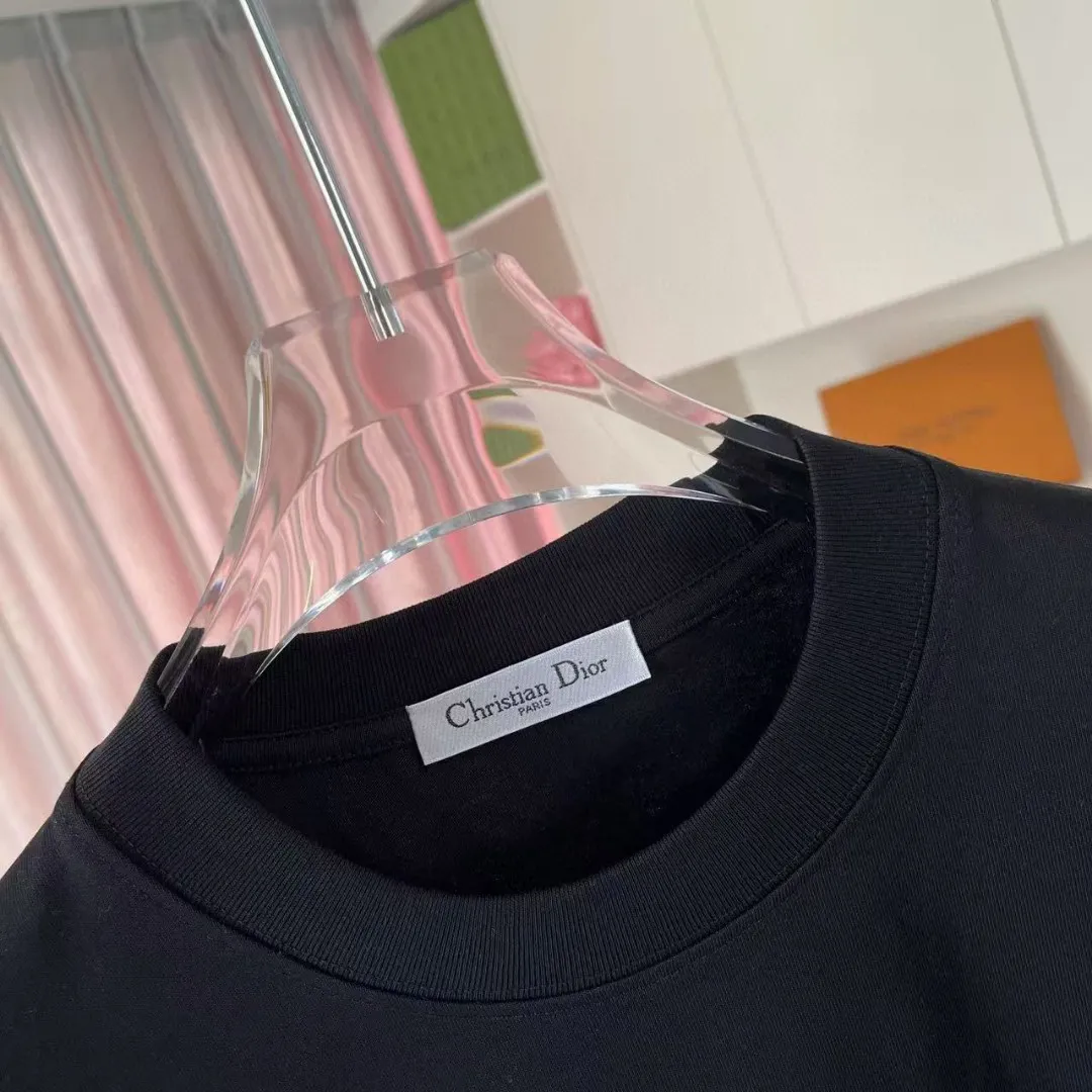 🅿️180 Dio Dior 2025 spring and summer new style personalized letter logo printing short-sleeved T-shirt customized fabric 300g same style for men and women Color: black white pink sky blue iron gray Size: S M L XL XXL five sizes ​