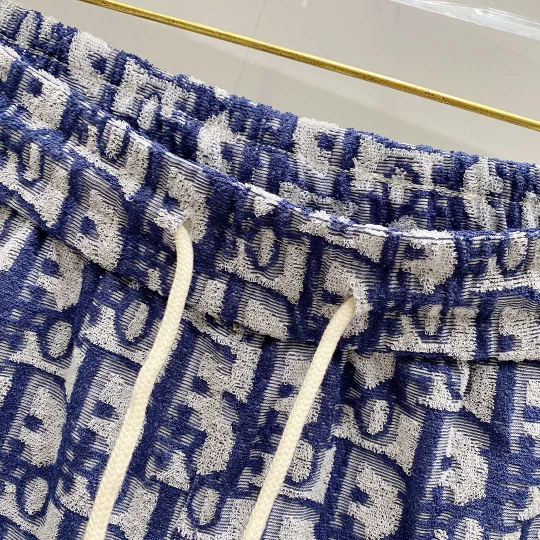 🅿️210 DIOR towel fabric shorts, full printed presbyopic letter LOGO towel fabric set, official synchronization, high version, high quality, fashionable personality, versatile trend, pure original quality, original fabric, tag, collar label, washed wheat, complete three standards, color: black, blue, light green. Size: XS-L
