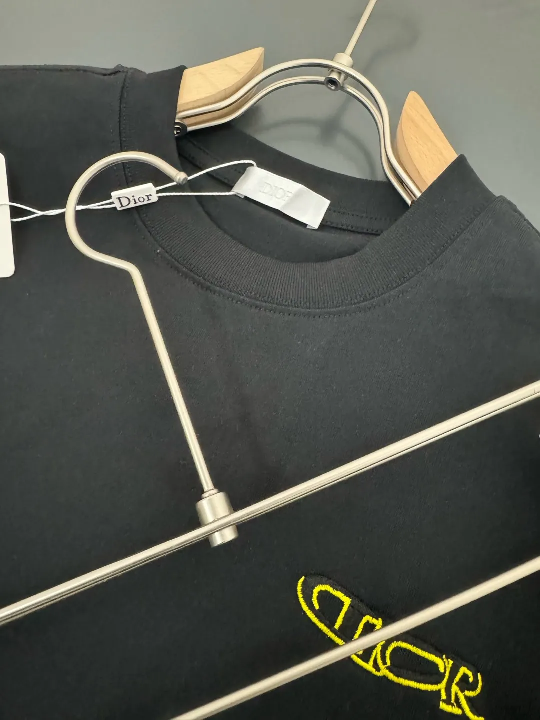 🅿️170 DIOR* CD 280g heavyweight pure cotton T-shirt, loose fit, embroidery process logo design, spring and summer new round neck fashionable short-sleeved T-shirt, comfortable to the skin, durable and easy to wear, meticulous original craftsmanship, a must-have for casual and versatile colors: white black, size: S M L XL XXL