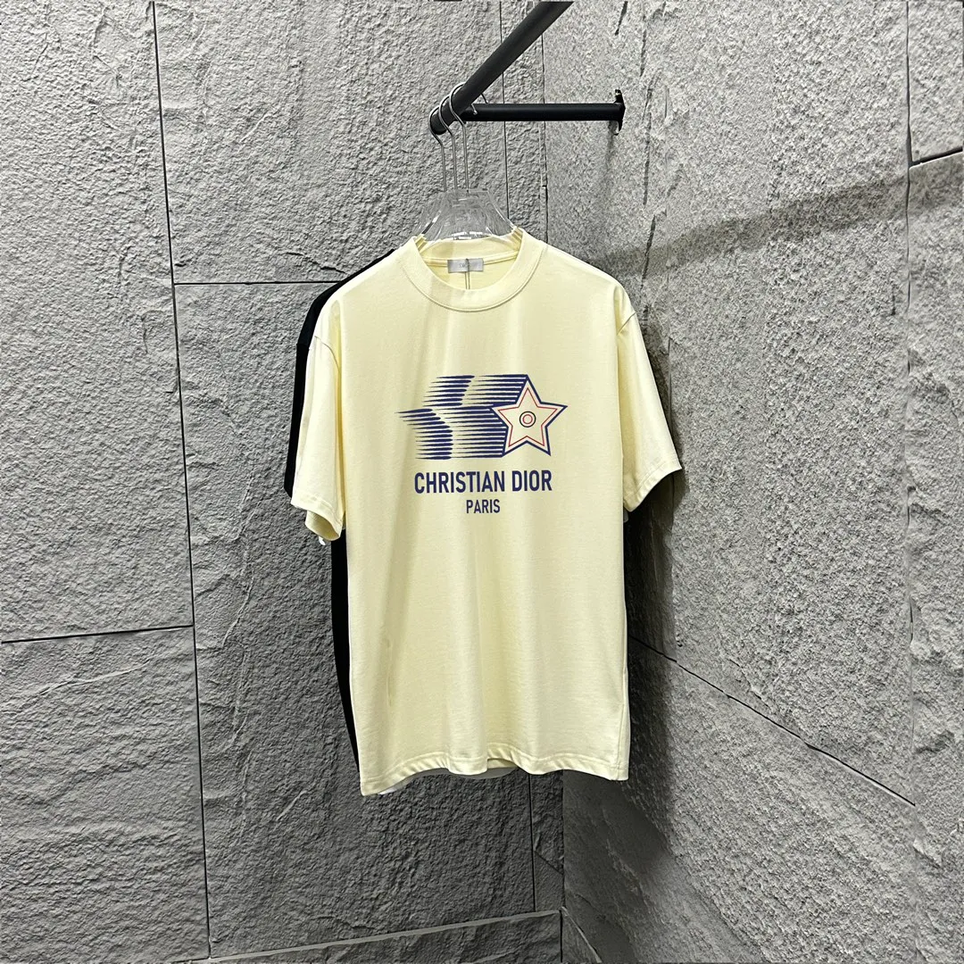 🅿️180 Dio Dio 2025 spring and summer new style Five-pointed star letter printing on the chest Short-sleeved T-shirt Customized double yarn plain cotton 300 fabric Same style for men and women Color: black white apricot Size: S (90-130 pounds) M (120-150 pounds) L (140-165 pounds) XL (160-180 pounds) XXL (180-210 pounds)