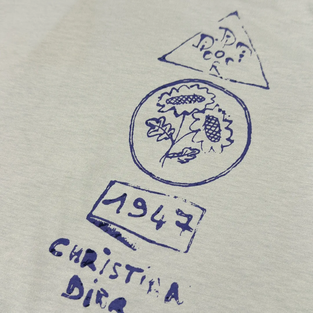 🅿️210 CD Summer 25ss Pink Circle Illustration Digital Printing Round Neck Short Sleeve Size XS-L