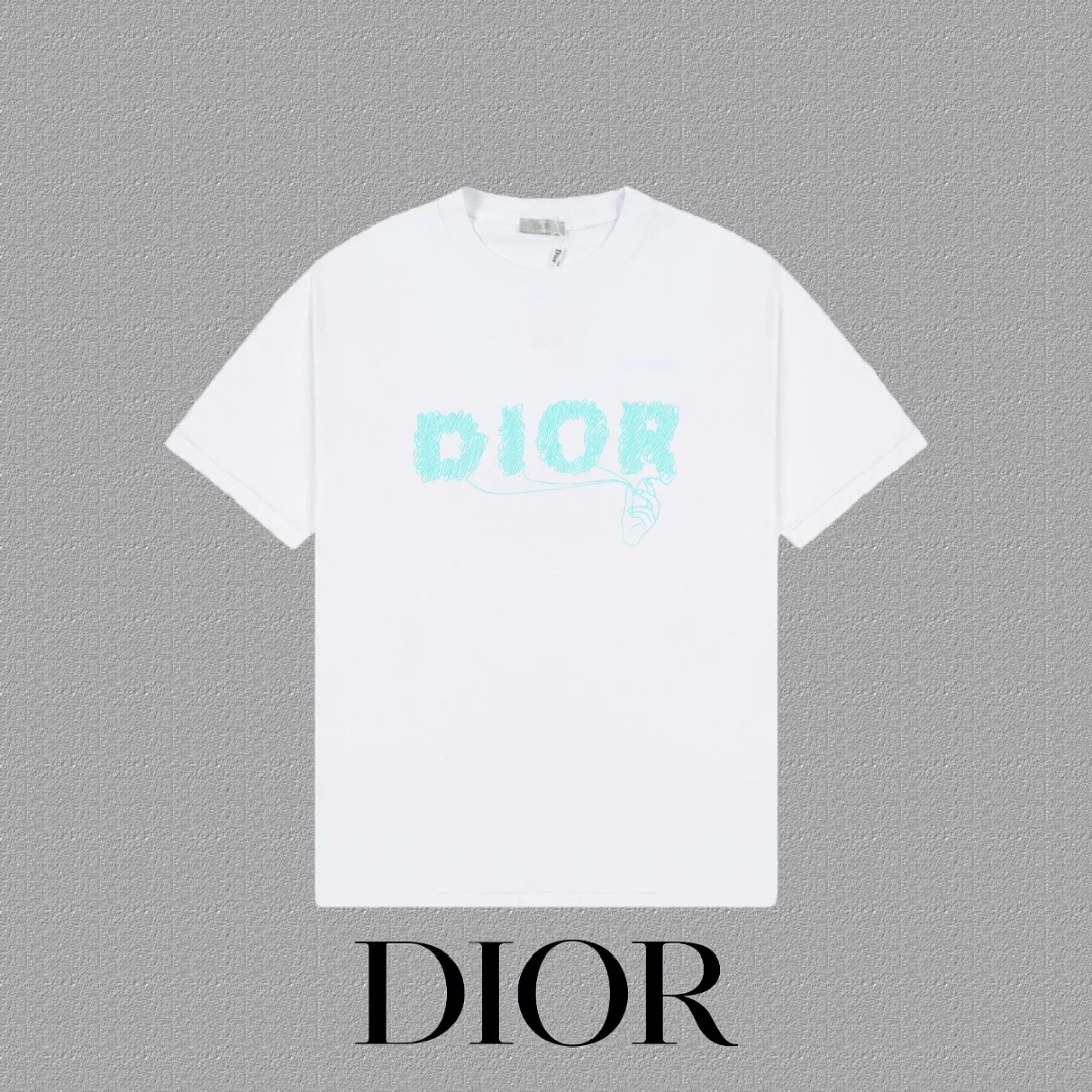 🅿️170 [DIOR Dior] 2025FW short-sleeved T-shirt LOGO printing High-end 26s double yarn 300g fabric Heavy fabric Customized frame ribbing in the same cylinder and dyeing Complete three standards Same style for men and women Color: Black White Size: S M L XL 2XL