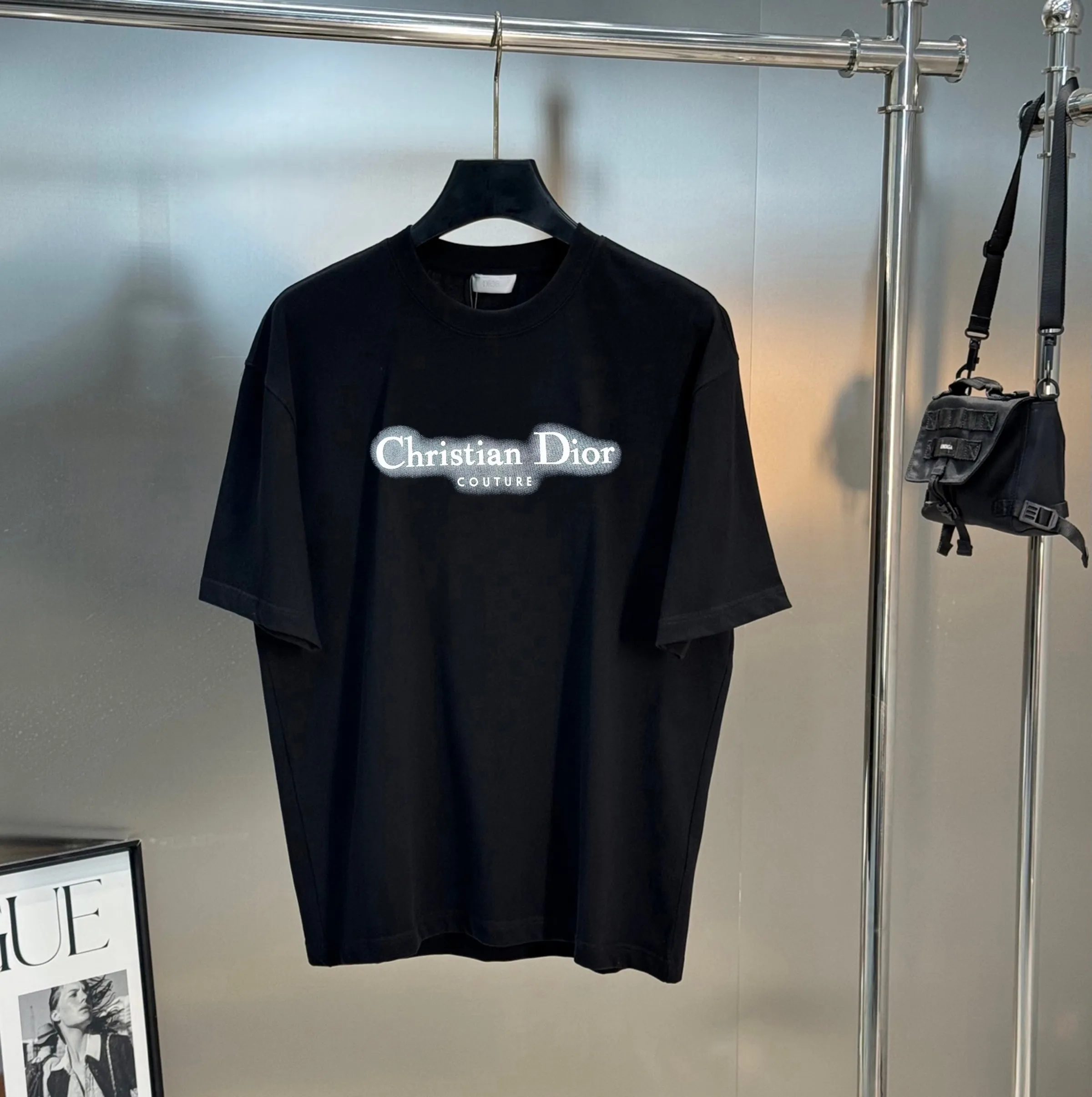 🅿️180 DIOR/Dior 250g round neck short-sleeved T-shirt, brand letter small mark LOGO pattern printing process, official synchronization, high version, high quality, fashionable personality, versatile trend, pure original quality, original fabric, tag, collar label, washed wheat, three labels complete, color: black, white, size: s-xxl