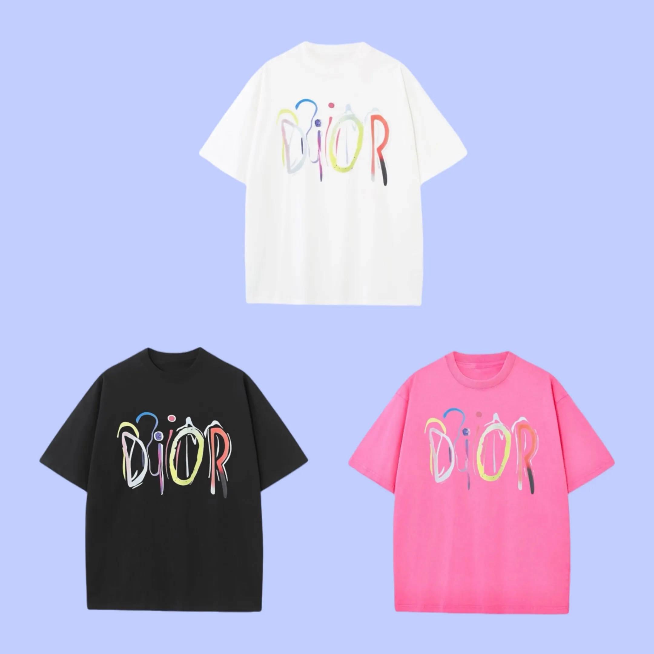 🅿️180 (Profit from cooperation) High-end quality Dior 2025Fall Spring and Summer Series Font logo short-sleeved T-shirt Different from ordinary printing Custom-woven 270G32 double yarn pure cotton fabric Loose version Same style for men and women Size: S M L XL XXL