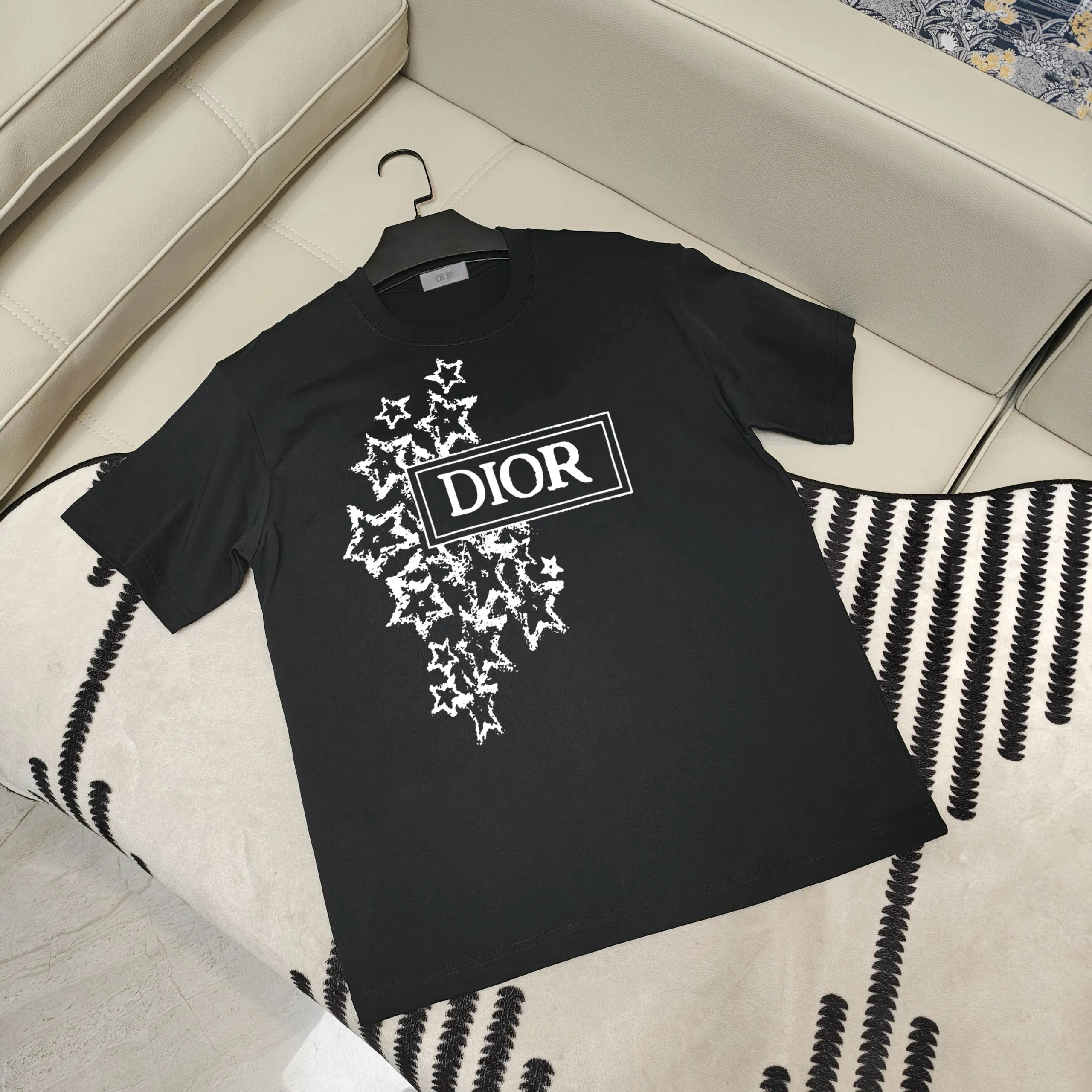 🅿️180 DIOR/Dior 250g round neck short-sleeved T-shirt, brand letter small mark LOGO pattern printing process, official synchronization, high version, high quality, fashionable personality, versatile trend, pure original quality, original fabric, tag, collar label, washed wheat, three labels complete, color: black, white, size: s-xxl