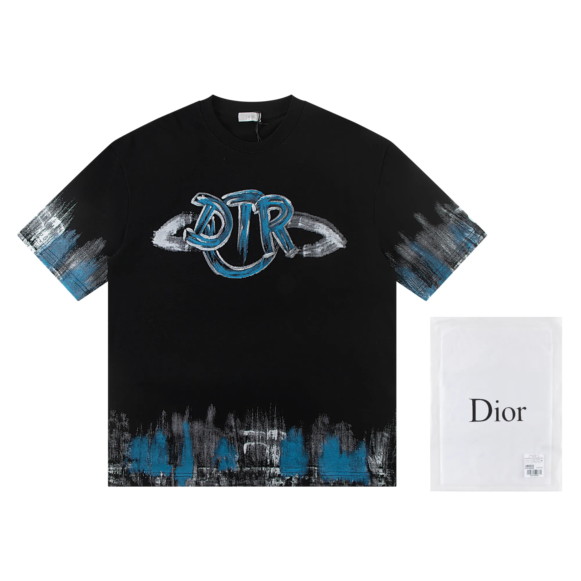 🅿️160 Dior*2025 latest hand-painted short-sleeved material: high version 300g double yarn combed cotton Size: S M L XL Color: black white Style number: W2554