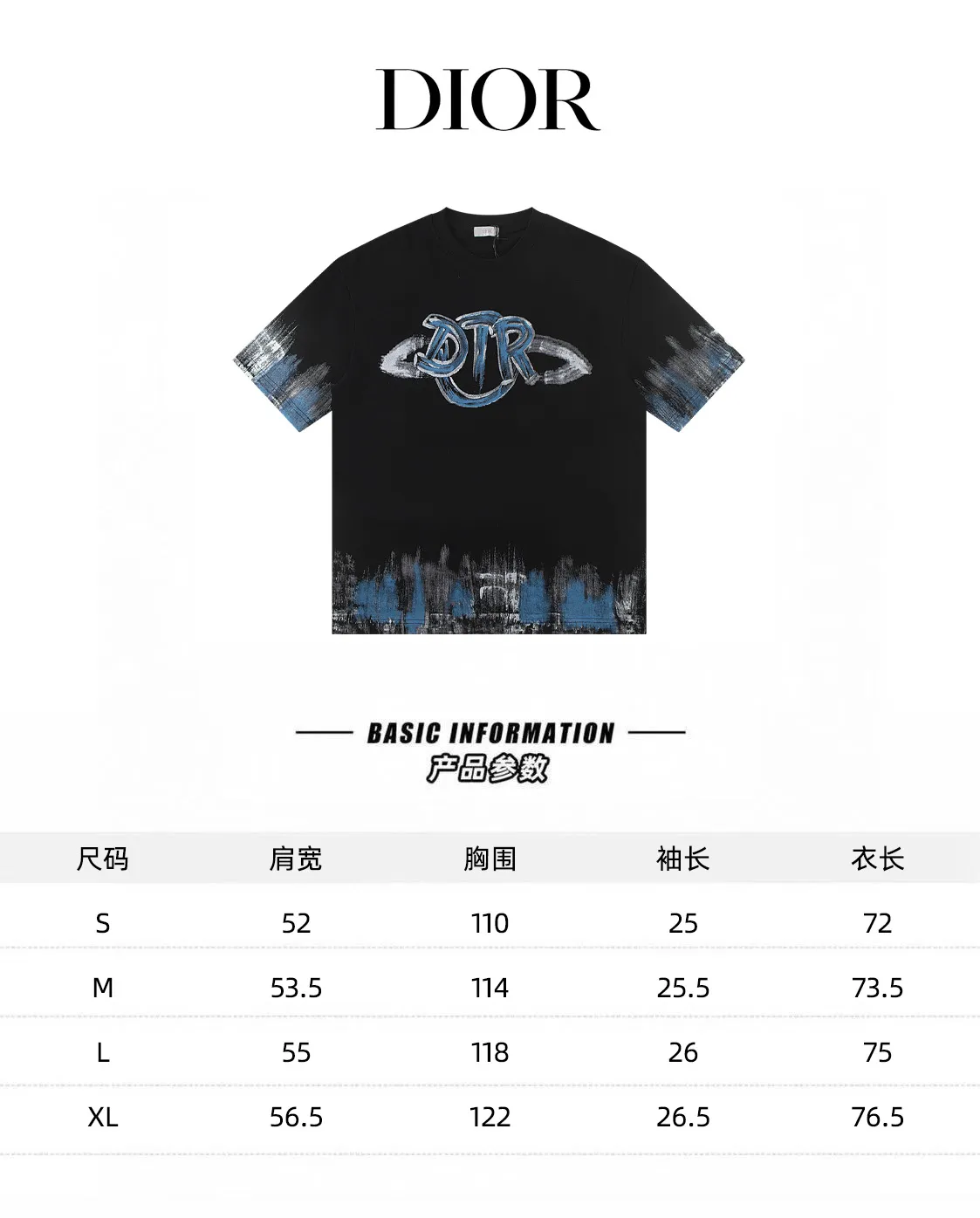 🅿️160 Dior*2025 latest hand-painted short-sleeved material: high version 300g double yarn combed cotton Size: S M L XL Color: black white Style number: W2554