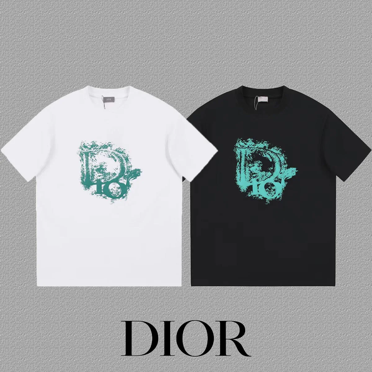 🅿️170 [DIOR Dior] 2025FW short-sleeved T-shirt LOGO printing High-end 26s double yarn 300g fabric Heavy fabric Customized frame ribbing in the same cylinder and dyeing Complete three standards Same style for men and women Color: Black White Size: S M L XL 2XL