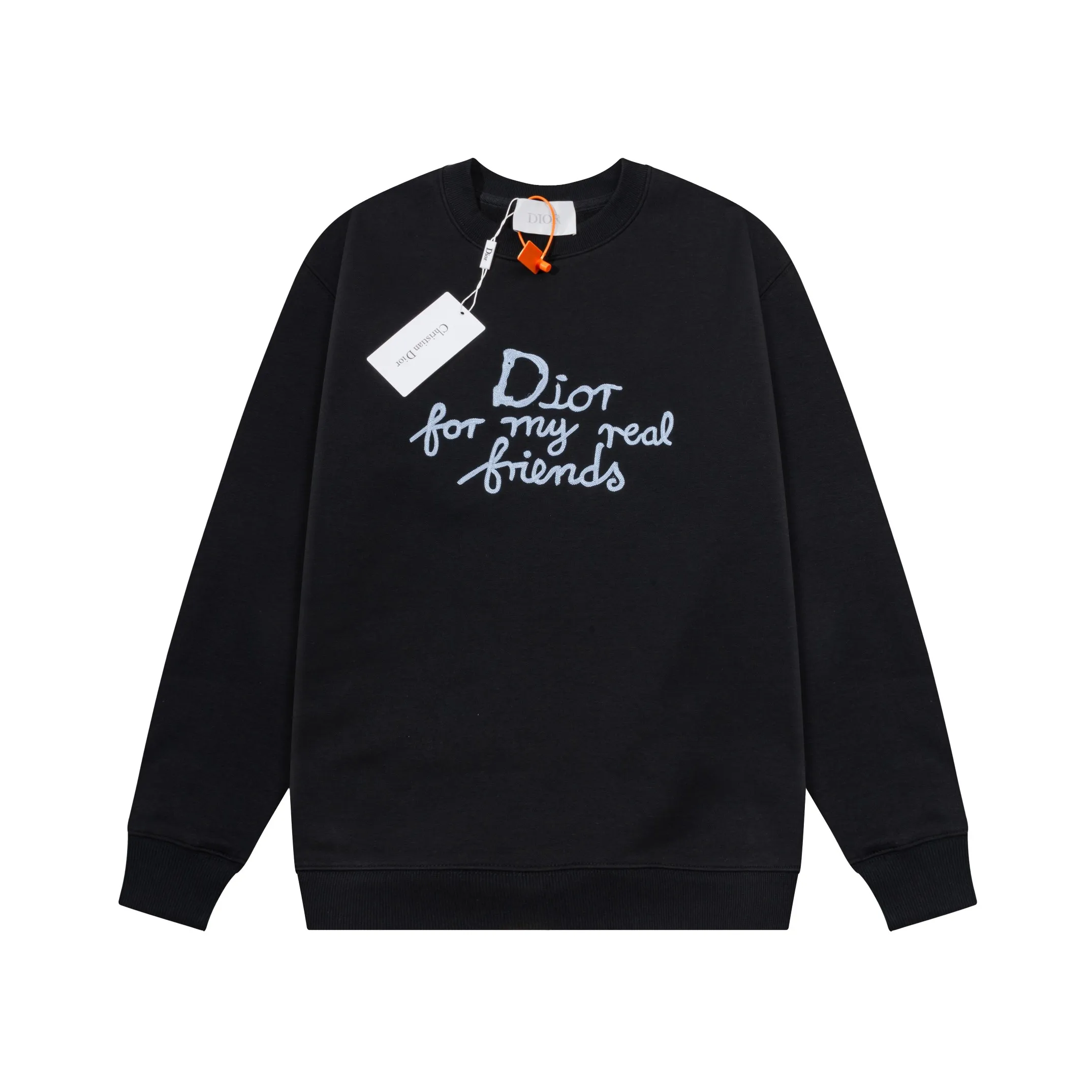 🅿️290 Dior DIOR's new embroidered round neck sweatshirt, the fabric is comfortable and soft. Composite Austrian velvet. High quality 🔥 Logo letters on the front are embroidered with high craftsmanship, and the ribs are specially customized to restore the trend brought by special craftsmanship. Customized dyeing, complete with three standards. Non-market ordinary version. Compare at will. Quality is absolutely guaranteed. Same style for men and women. Color: Black White Navy Code Number: S M L XL [Style No. A3352]