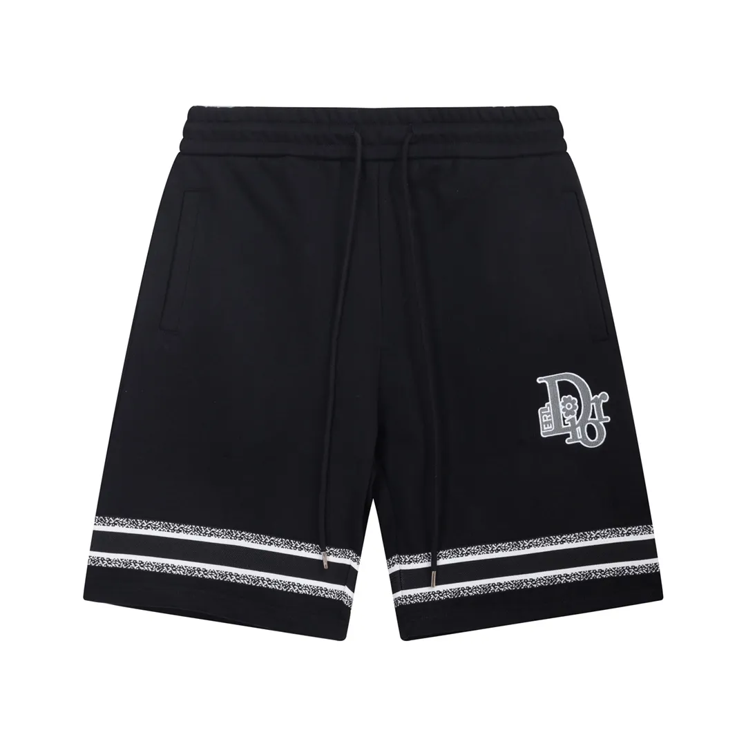🅿️210 Dior 2025 new model, daily commuting for men and women, must-have outfits, stripe splicing, finely embroidered flower letter logo, casual shorts ·Customized 380g terry fabric ·Imported Tajima machine embroidery technology ·Waist label, hangtag, three wash marks complete Color: Black Size: S M L XL