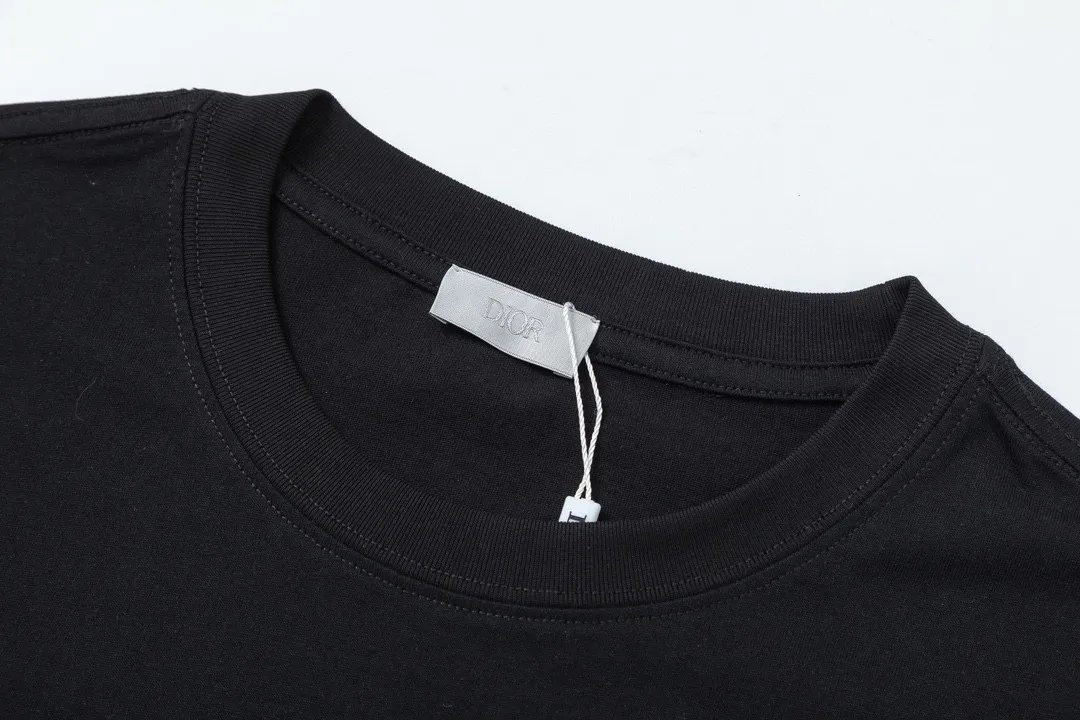 🅿️170 Dior 2025 early spring new style, customized 270g double yarn pure cotton fabric, imported Tajima machine high-density embroidery of colorful letters logo, couple style, short-sleeved T-shirt, color: black, size: XS-L