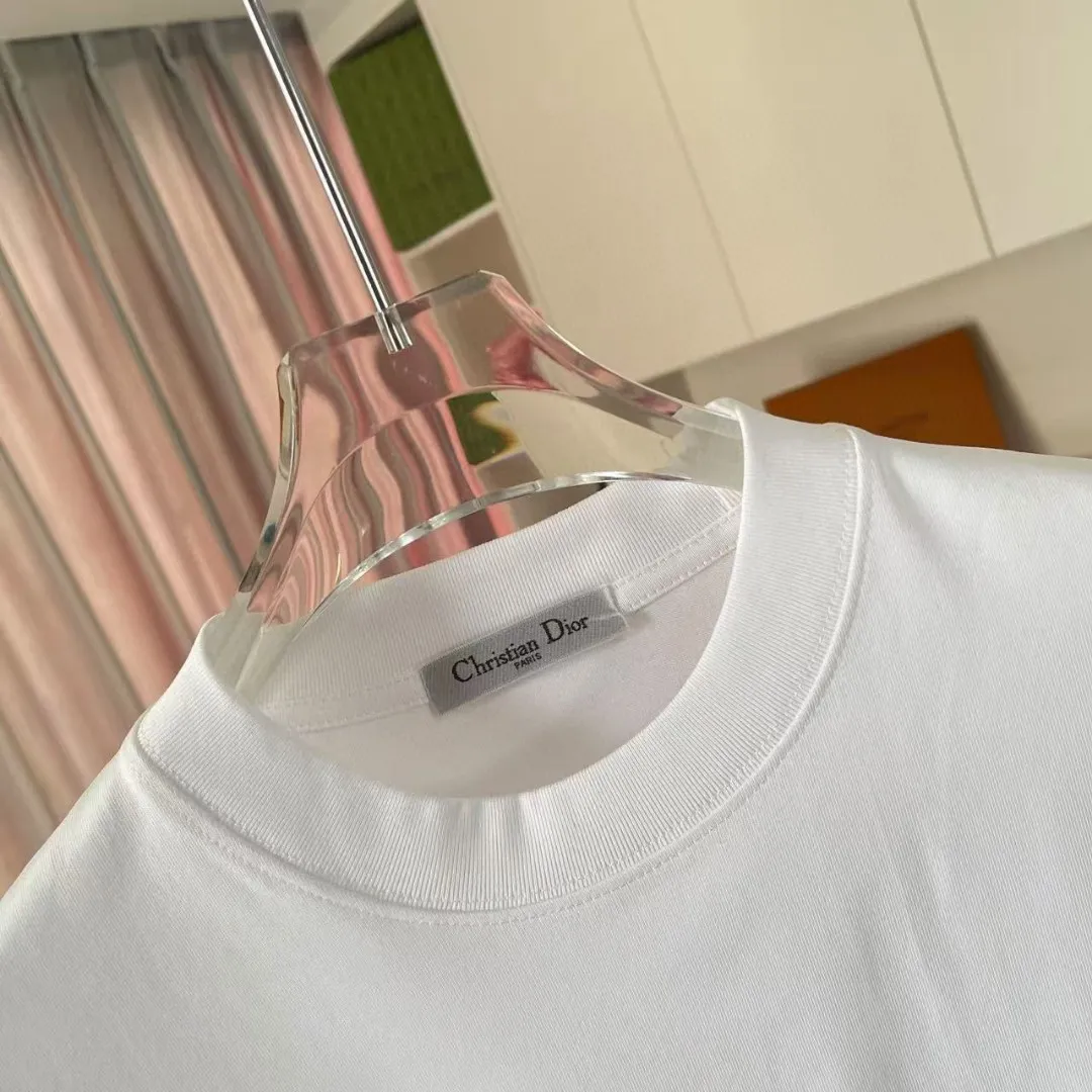 🅿️170 Dio*Dior 2025 summer new style Personalized letter logo printing Short-sleeved T-shirt Customized fabric 300g Same style for men and women Color: Black White Pink Iron Gray Size: S M L XL XXL Five codes​
