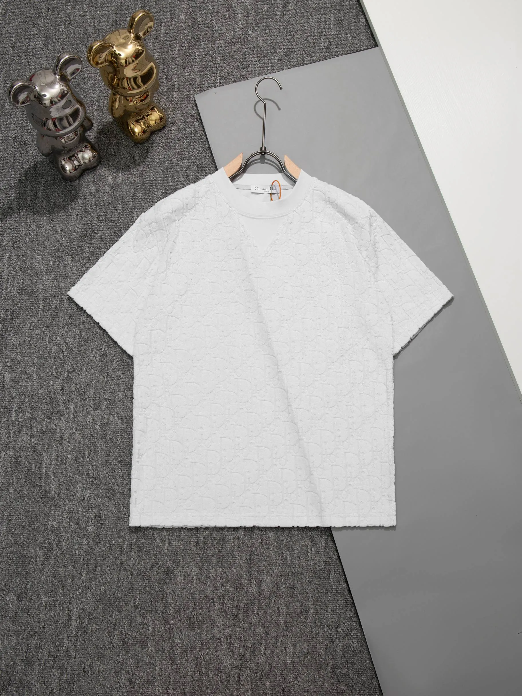 🅿️200 DIOR round neck triangle short-sleeved T-shirt made of cloth LOGO velvet fabric, official synchronization, 1:1 original mold opening, fashionable personality, versatile trend, pure original quality, original washed fabric, tag, collar label, washed wheat, complete three labels, color: black, white, coffee, purple, size: S M L XL