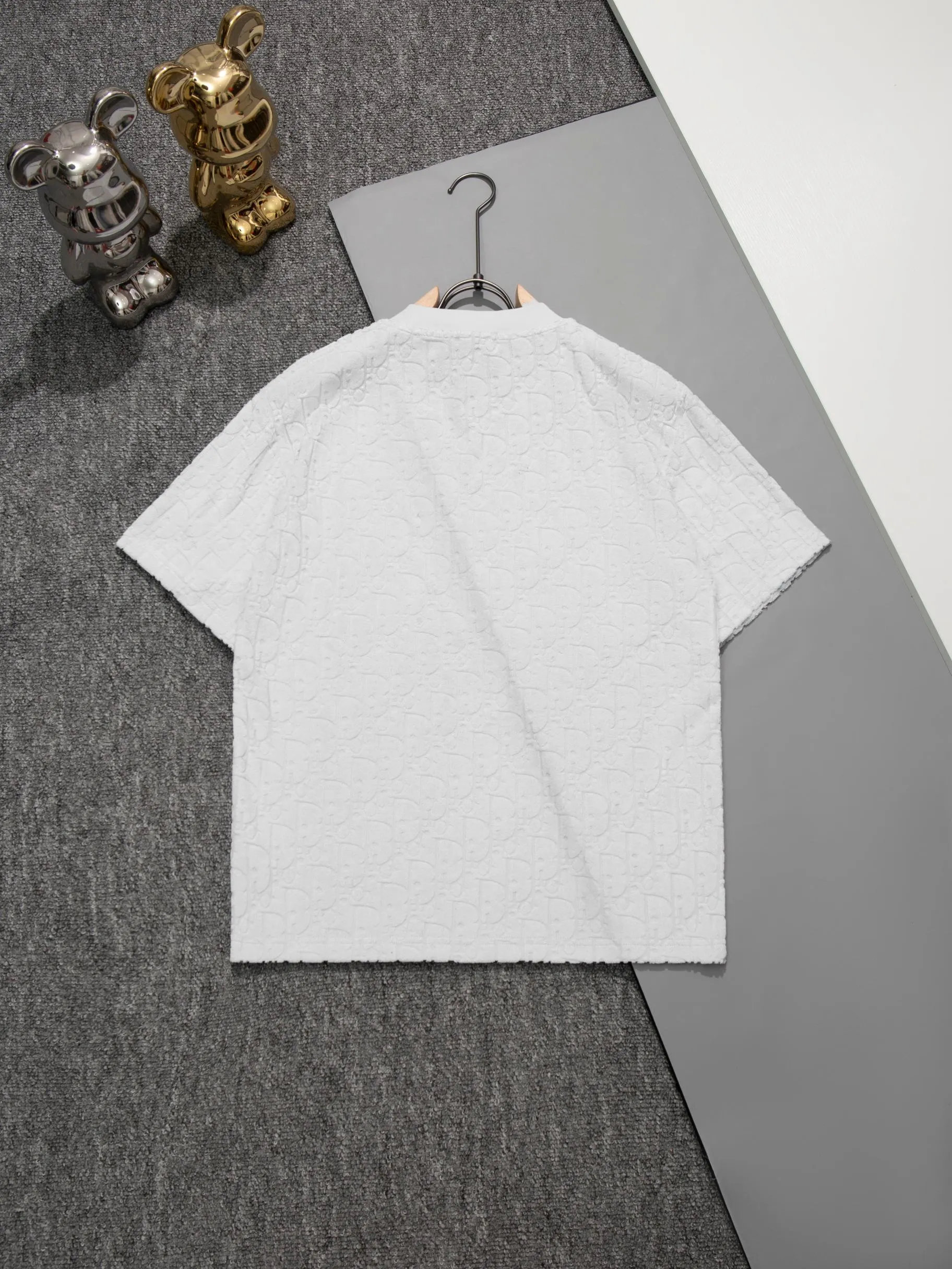 🅿️200 DIOR round neck triangle short-sleeved T-shirt made of cloth LOGO velvet fabric, official synchronization, 1:1 original mold opening, fashionable personality, versatile trend, pure original quality, original washed fabric, tag, collar label, washed wheat, complete three labels, color: black, white, coffee, purple, size: S M L XL