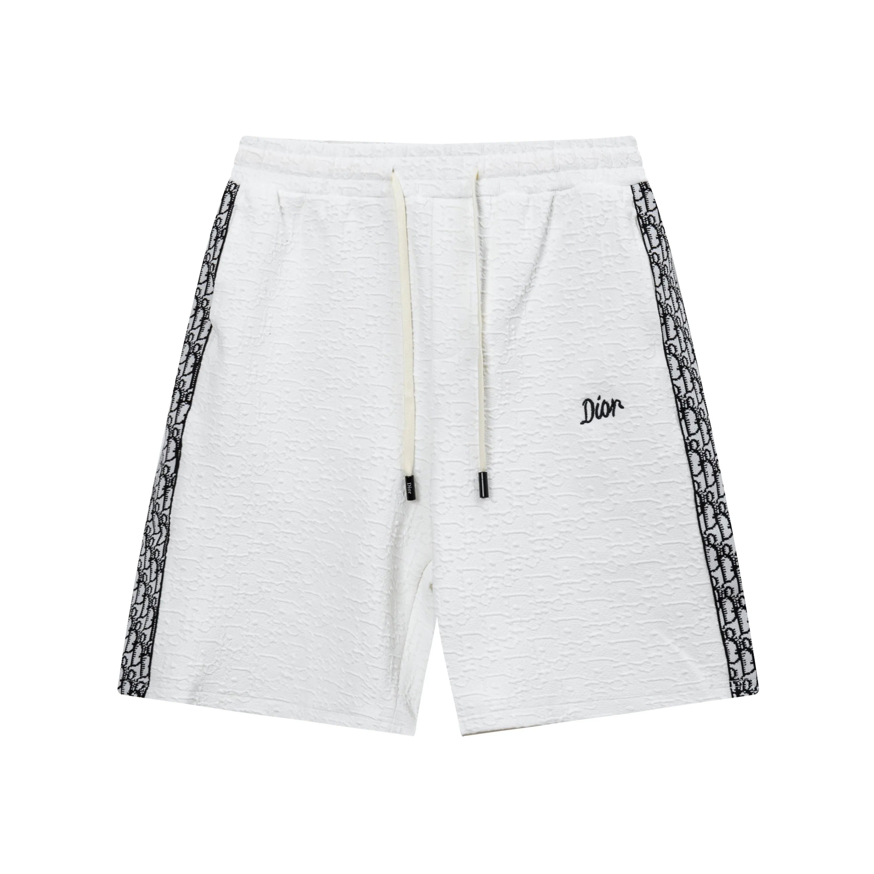 🅿️190 2025 Dior Dior new knitted jacquard shorts, customized fabric, knitted with knitted logo printed on it. The version is tight and three-dimensional, with straight stripe splicing. The customized trouser cord hardware has strong texture and smoothness. The upper body is comfortable and breathable. It has a concave and convex three-dimensional feel. It is fashionable and casual. Color: White-Black Size: M-4XL