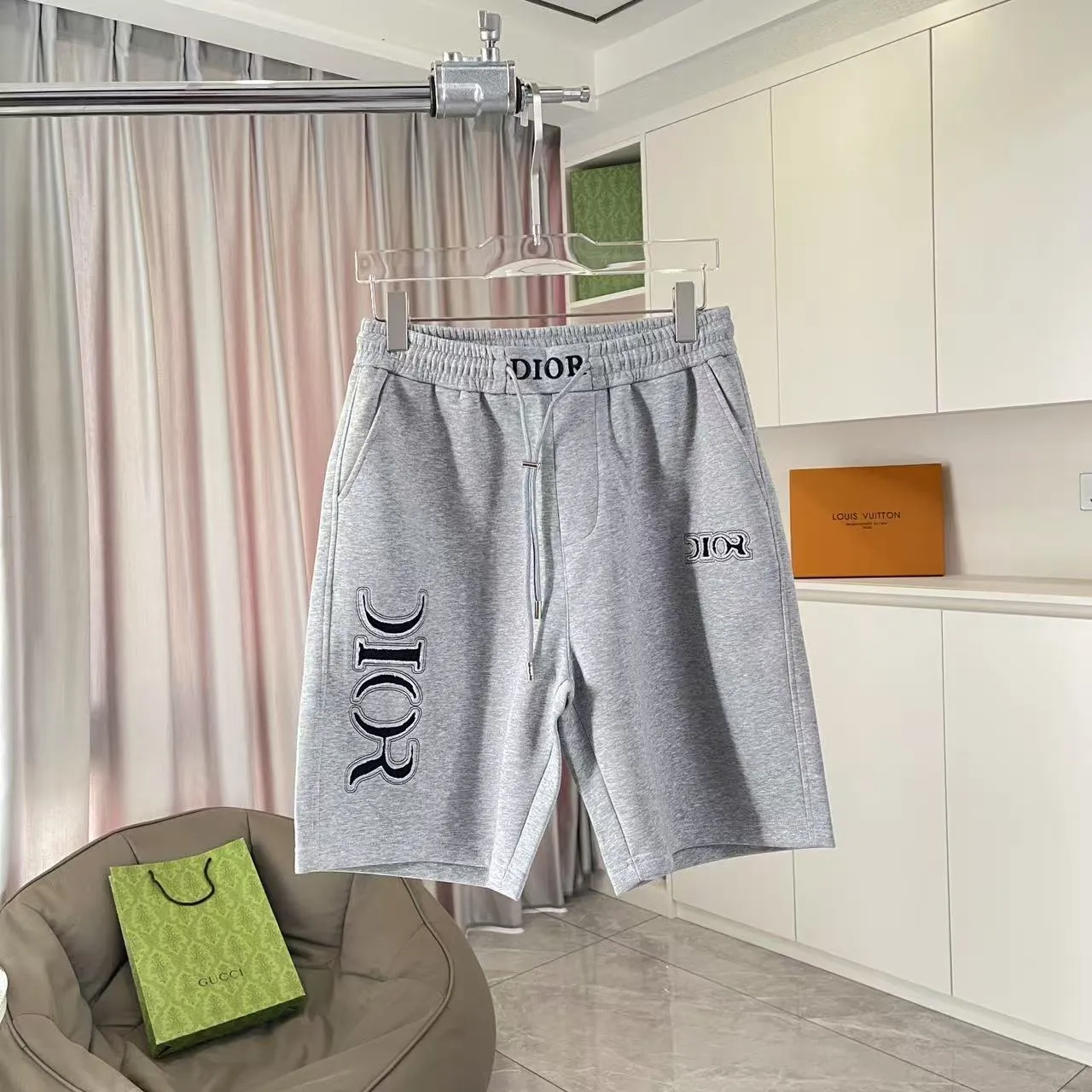 🅿️280 Dio 2025 new summer shorts, personalized letter logo embroidery, customized fabric 350g, same style for men and women, color: black, white, gray, size: M L XL XXL XXXL five sizes