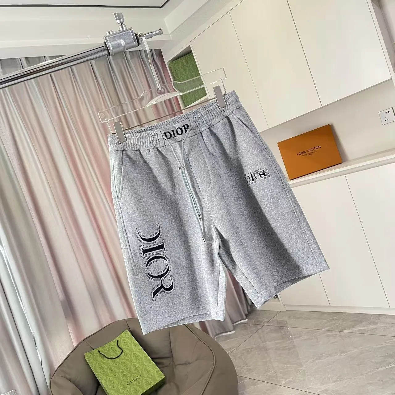 🅿️280 Dio 2025 new summer shorts, personalized letter logo embroidery, customized fabric 350g, same style for men and women, color: black, white, gray, size: M L XL XXL XXXL five sizes