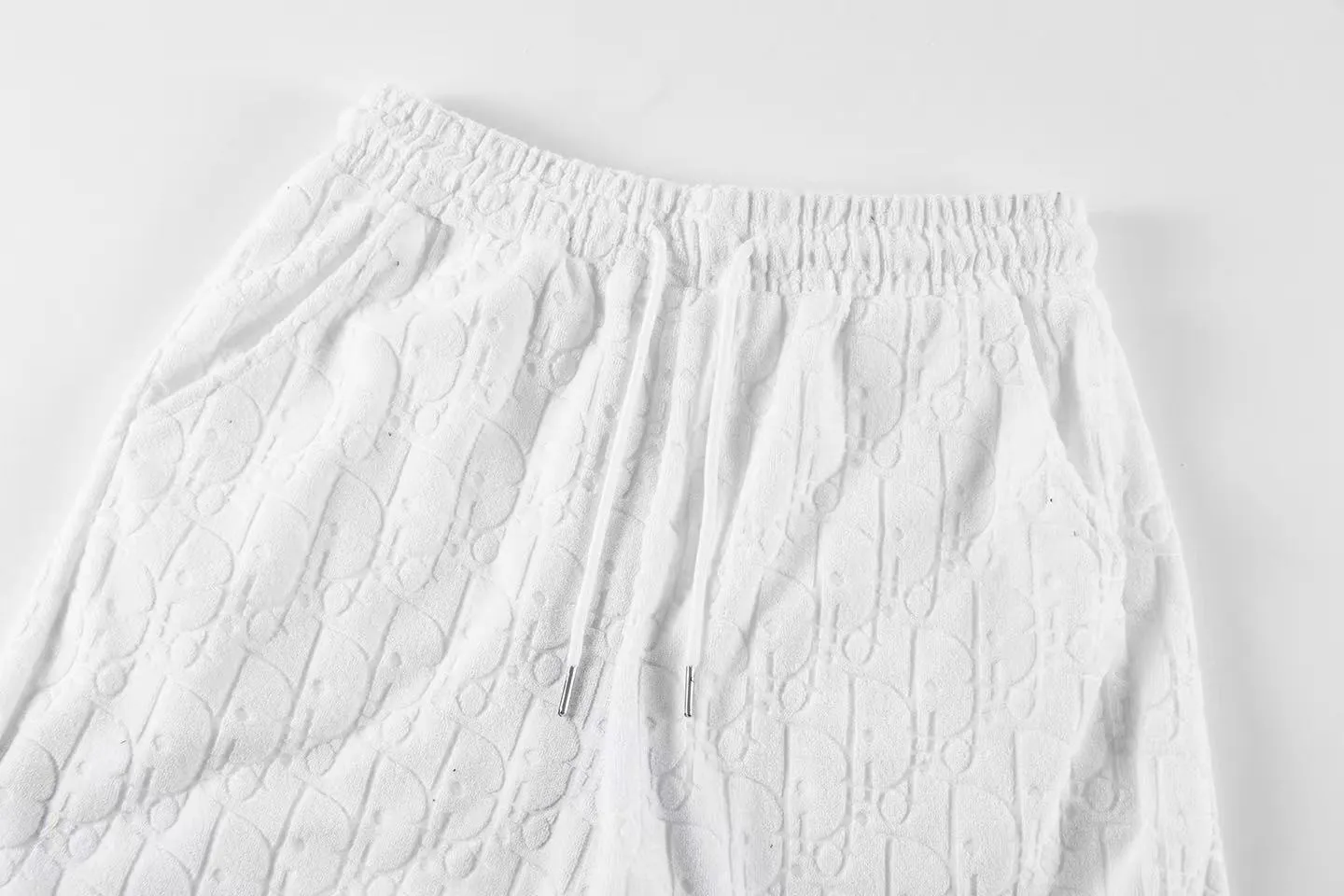 🅿️170 ❥B806# High quality Dior 2025Fall spring and summer new series presbyopia jacquard towel shorts custom-woven and dyed pure cotton 100% gram weight 300G fabric positioning and tailoring heavy material size: S M L XL color: white