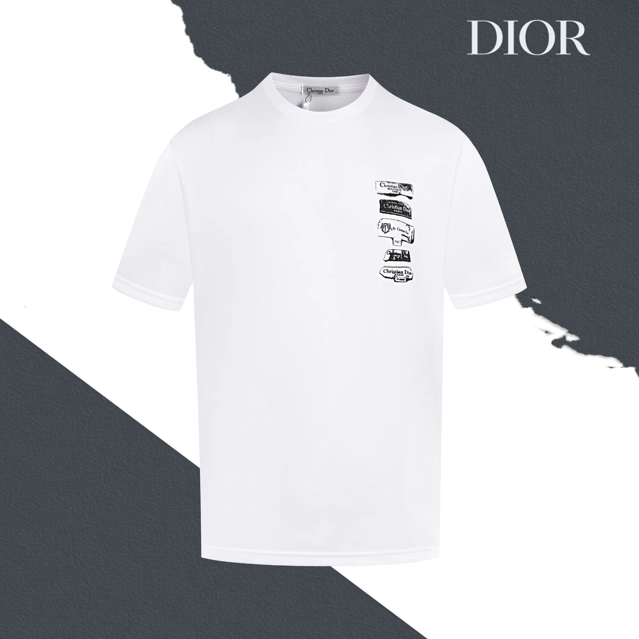 🅿️160 model number S07 DIOR graffiti letter print round neck short sleeves, laminated graffiti print, full package, three labels complete, original supporting accessories 1:1, main mark process, very high-end, has been pre-shrunk at high temperature, not easy to deform after repeated washing, pure cotton 280 grams, high gram weight, 32 double yarns, no pilling, no fading, comfortable and breathable, matched with 1x1 thread in the same cylinder, oversize loose version Can wear up to 220 pounds Color: black white Size: XS-L