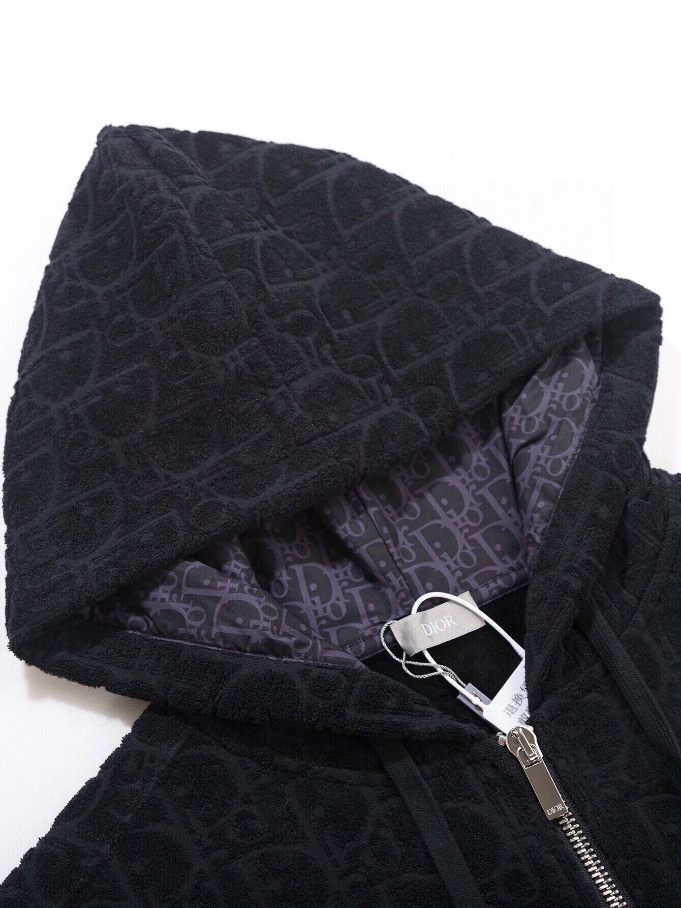 🅿️500 (zp version) Long-term replenishment - Dior presbyopic all-over printed towel embroidered jacquard splicing presbyopic hooded hooded jacket with velvet - Made of original imported terry embroidered jacquard counter-woven and dyed fabric ZP consistent accessories customization Exclusive quality difference currency Welcome to compare - Color: black - Size: S M L XL