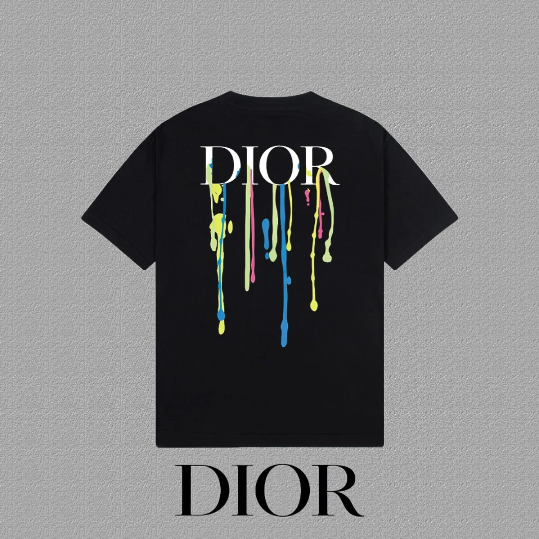🅿️170 [DIOR Dior] 2025FW short-sleeved T-shirt LOGO printing High-end 26s double yarn 300g fabric Heavy fabric Customized frame ribbing in the same cylinder and dyeing Complete three standards Same style for men and women Color: Black White Size: S M L XL 2XL