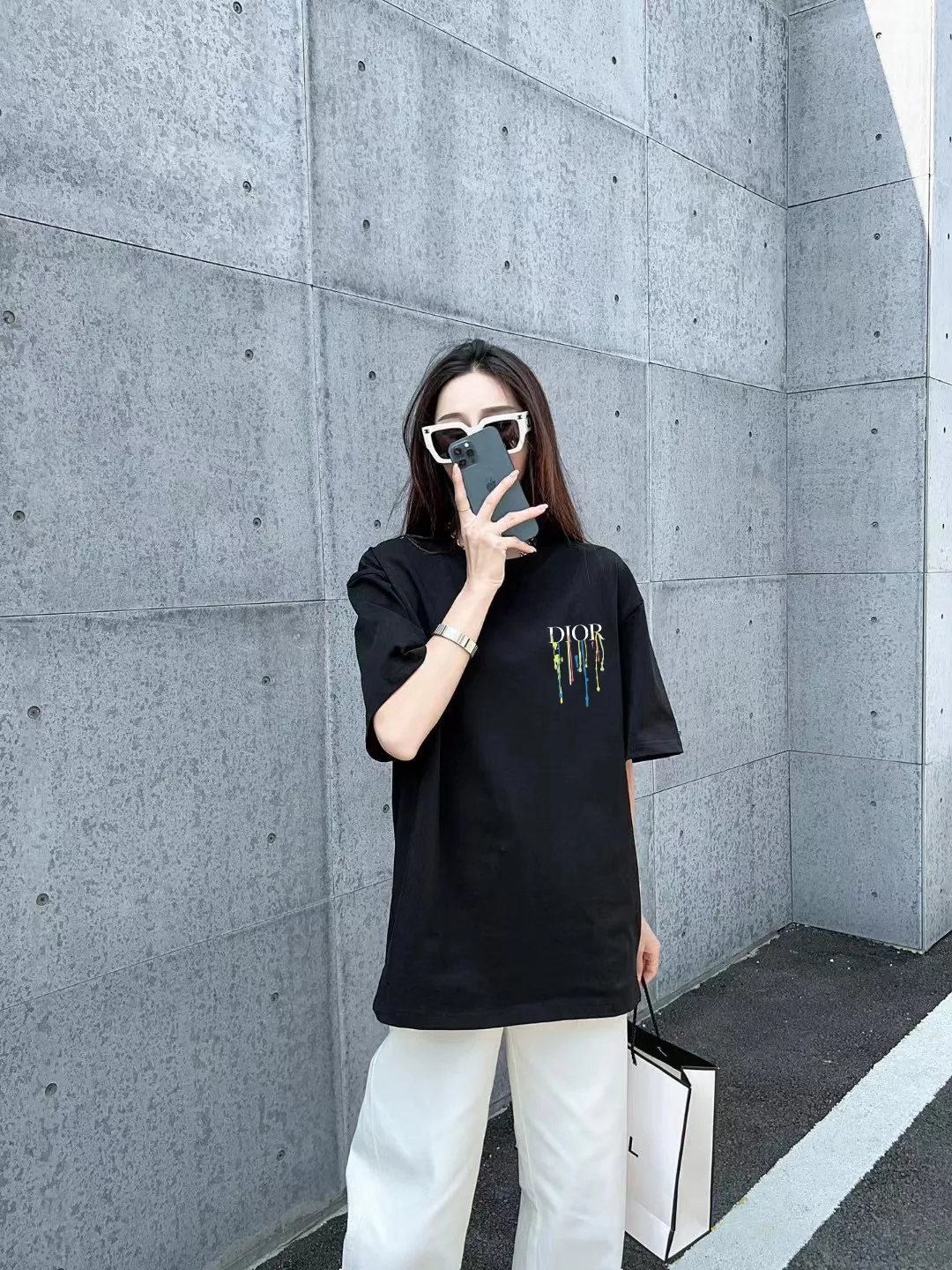 🅿️170 [DIOR Dior] 2025FW short-sleeved T-shirt LOGO printing High-end 26s double yarn 300g fabric Heavy fabric Customized frame ribbing in the same cylinder and dyeing Complete three standards Same style for men and women Color: Black White Size: S M L XL 2XL