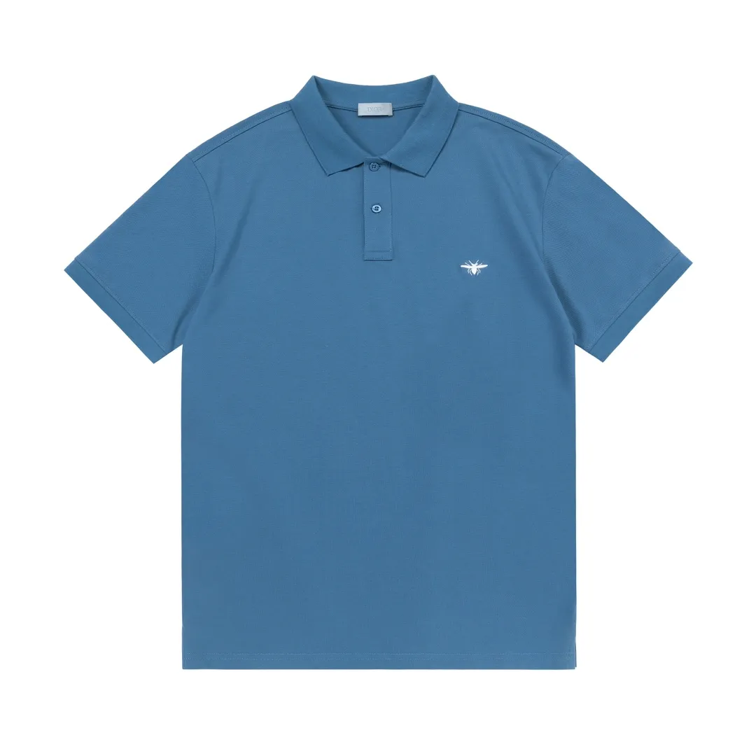 🅿️190 DIOR Dior 2025 new embroidered bee logo couple casual polo shirt ·Customized pique cotton fabric ·Imported Tajima machine embroidery technology ·Collar label, hangtag, main mark and three complete labels Color: blue Size: M-XXXL