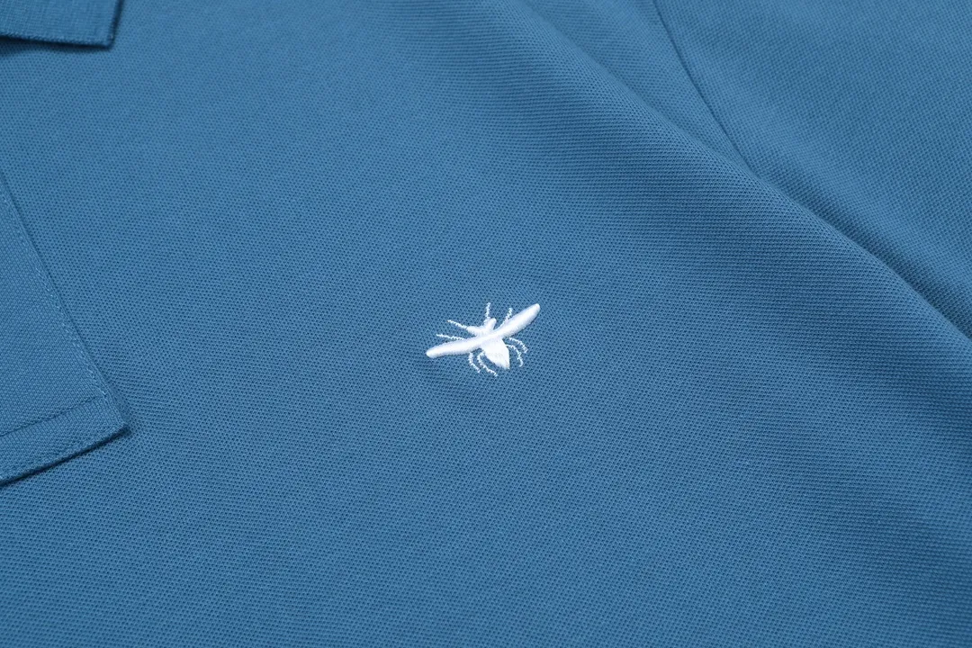 🅿️190 DIOR Dior 2025 new embroidered bee logo couple casual polo shirt ·Customized pique cotton fabric ·Imported Tajima machine embroidery technology ·Collar label, hangtag, main mark and three complete labels Color: blue Size: M-XXXL