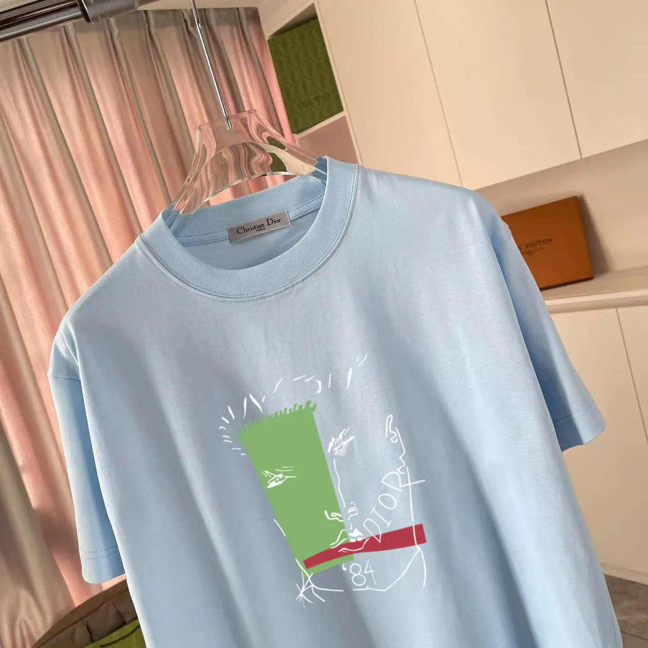 🅿️180 Dio Dior 2025 spring and summer new style personalized letter logo printing short-sleeved T-shirt customized fabric 300g same style for men and women Color: black white pink sky blue Size: S M L XL XXL five sizes ​