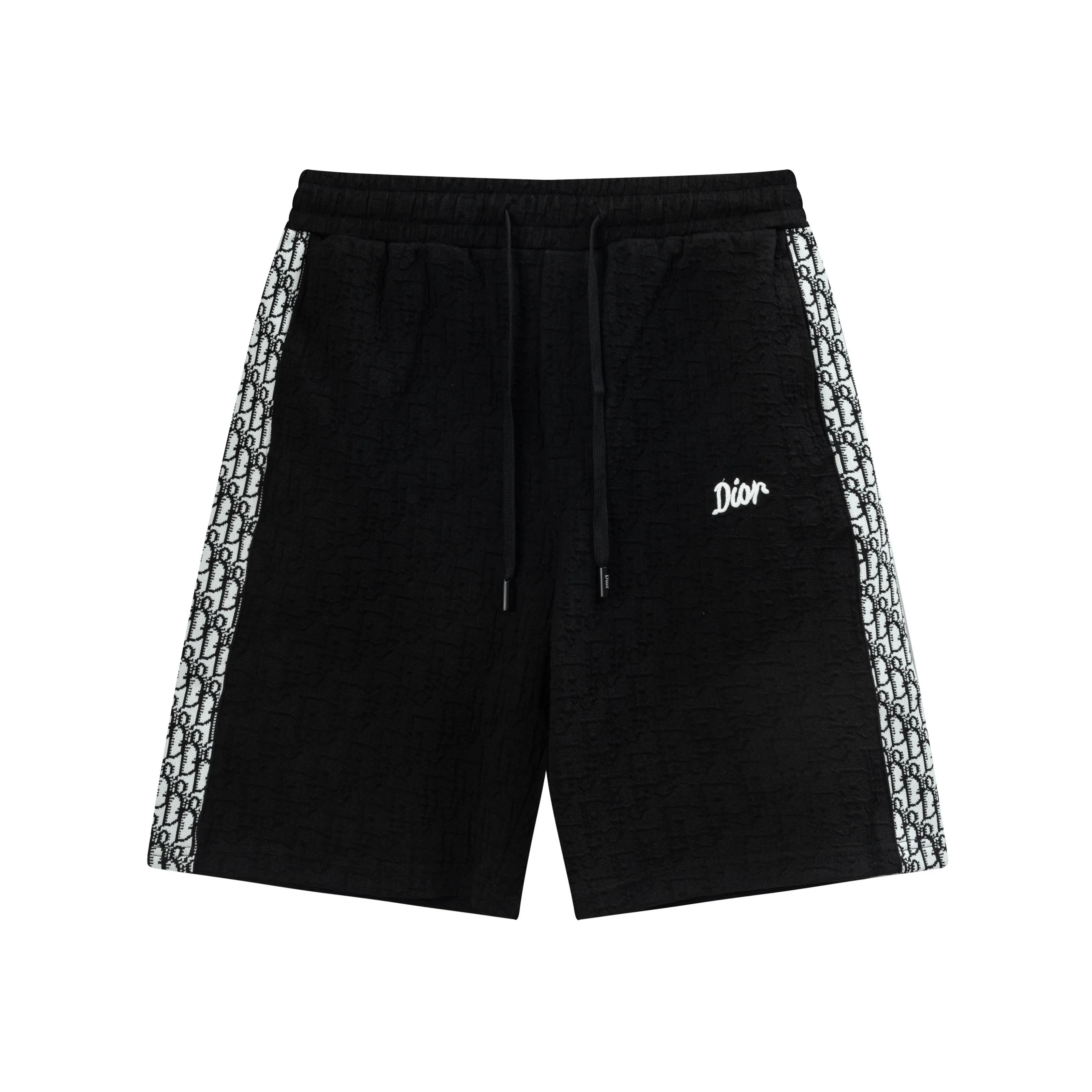 🅿️190 2025 Dior Dior new knitted jacquard shorts, customized fabric, knitted with knitted logo printed on it. The version is tight and three-dimensional, with straight stripe splicing. The customized trouser cord hardware has strong texture and smoothness. The upper body is comfortable and breathable. It has a concave and convex three-dimensional feel. It is fashionable and casual. Color: White-Black Size: M-4XL
