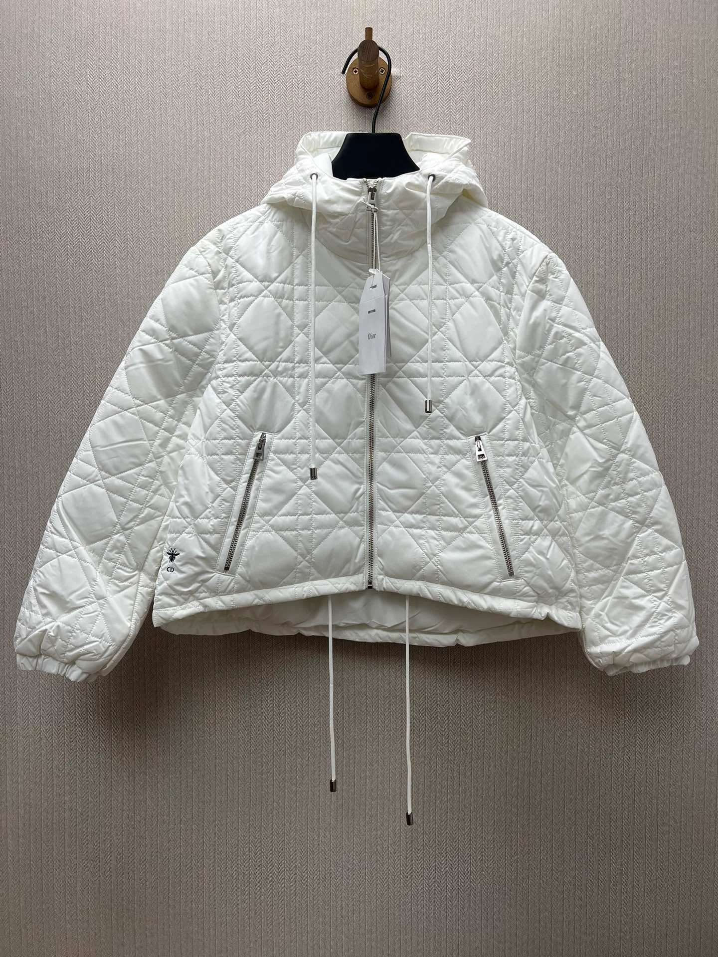 🅿️650 Dior 25ss new Dioralps quilted taffeta technical cannage pattern solid color hooded zipper long-sleeved cotton jacket women's size: S.M.L.