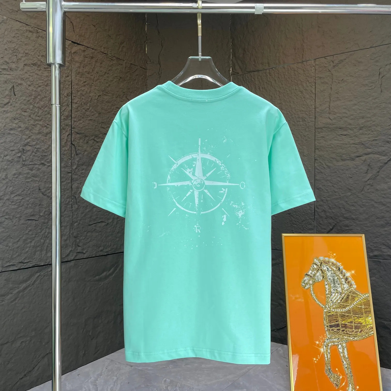🅿️170 Dio* Dior* 2025 spring and summer new short-sleeved T-shirt Heavy cotton personalized print Color: Black White Mint Green Size: S M L XL XXL