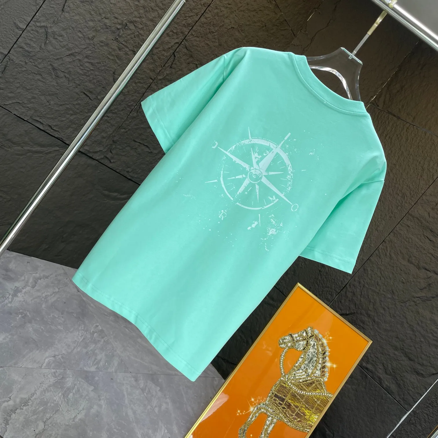 🅿️170 Dio* Dior* 2025 spring and summer new short-sleeved T-shirt Heavy cotton personalized print Color: Black White Mint Green Size: S M L XL XXL